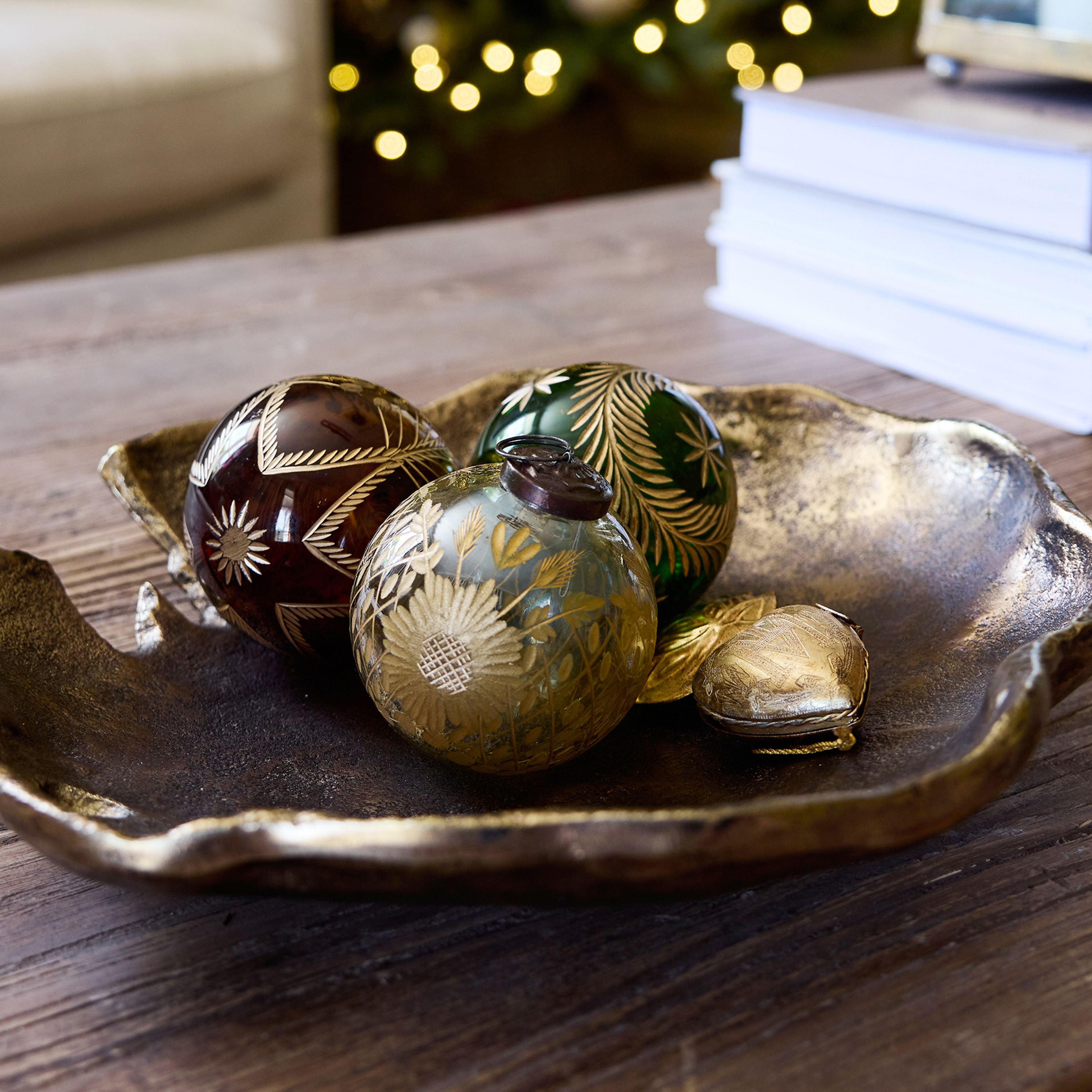 French Country Amina Glass Bauble Amber and Gold