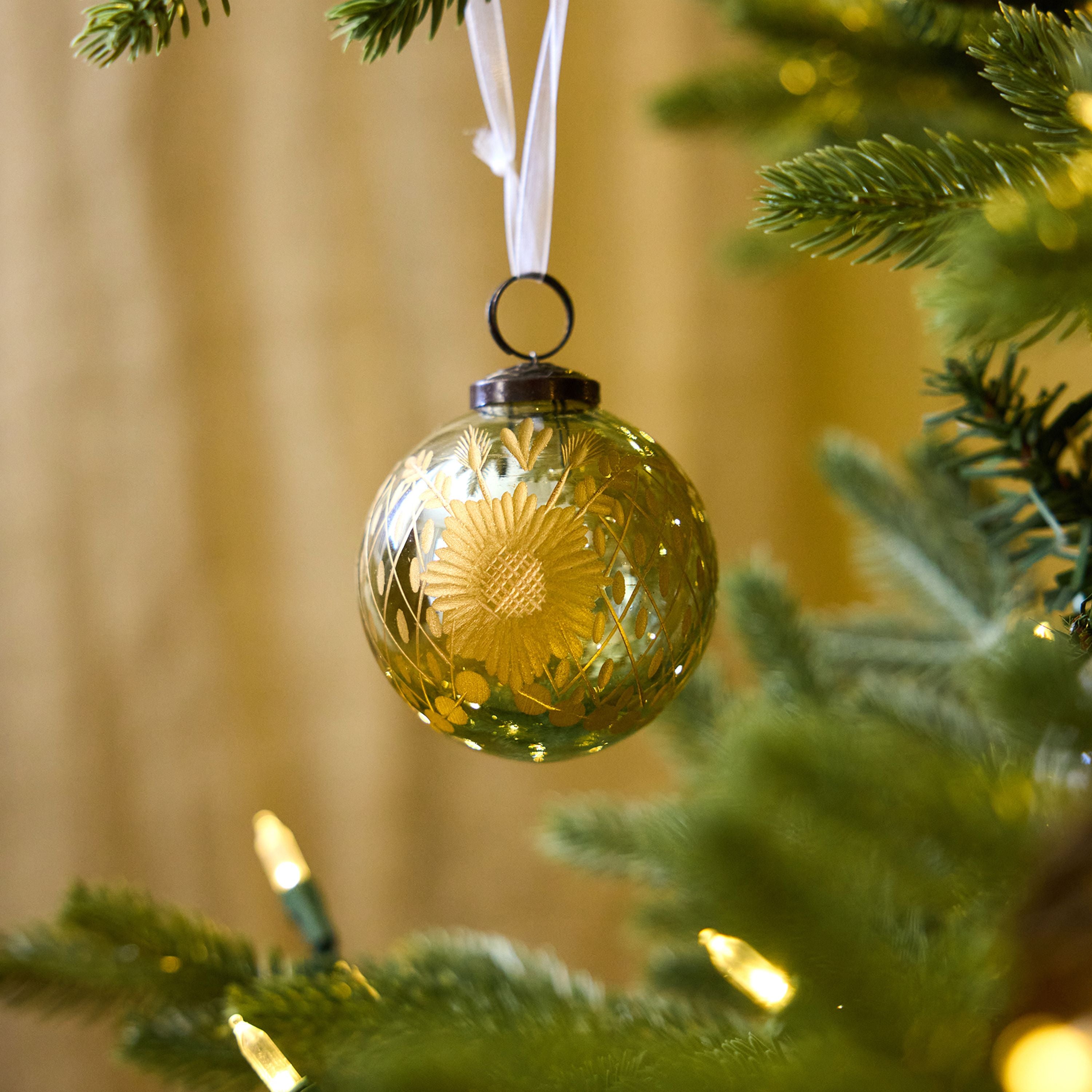 French Country Amina Glass Bauble Gold Lustre