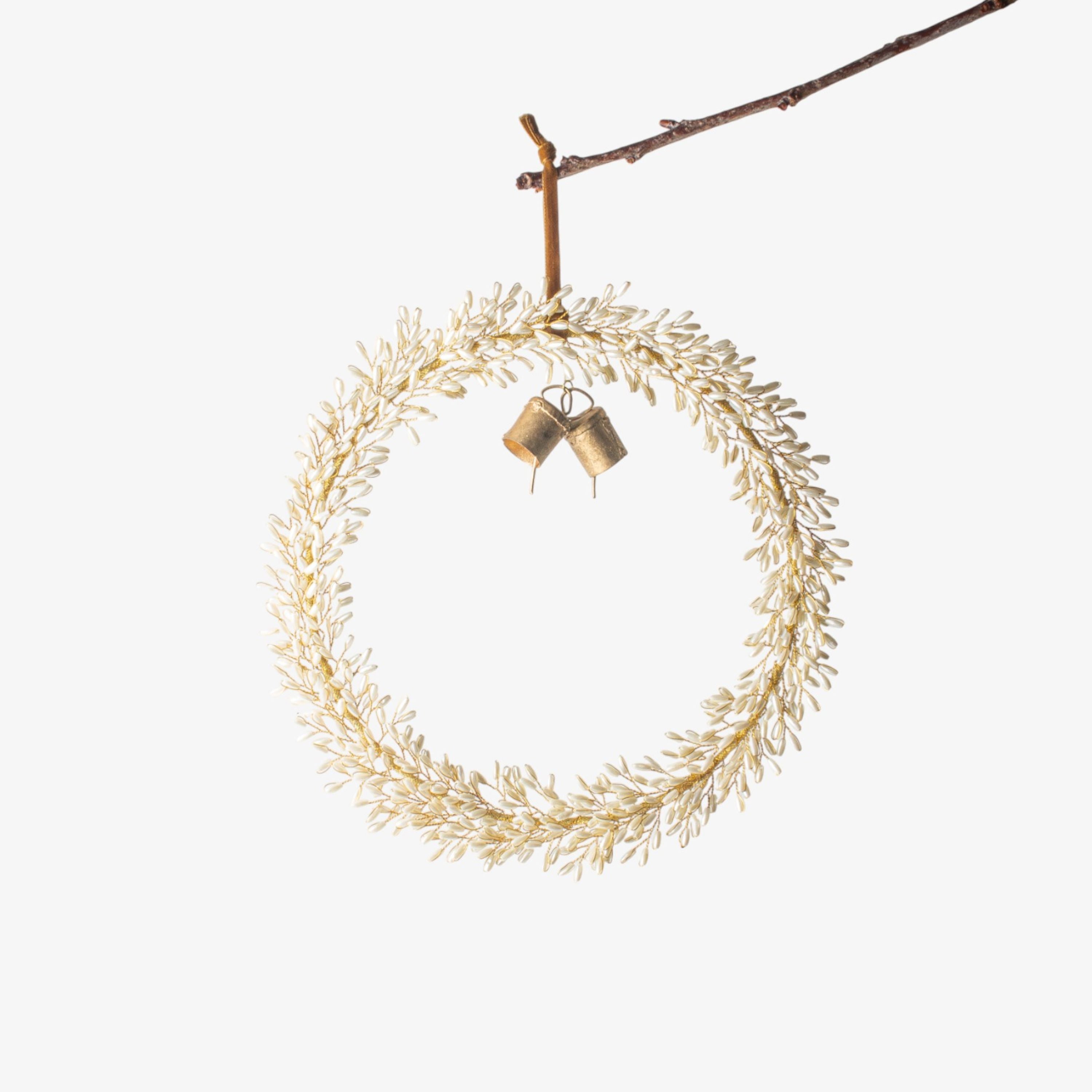 French Country Golden Beaded Wreath with Bells Small
