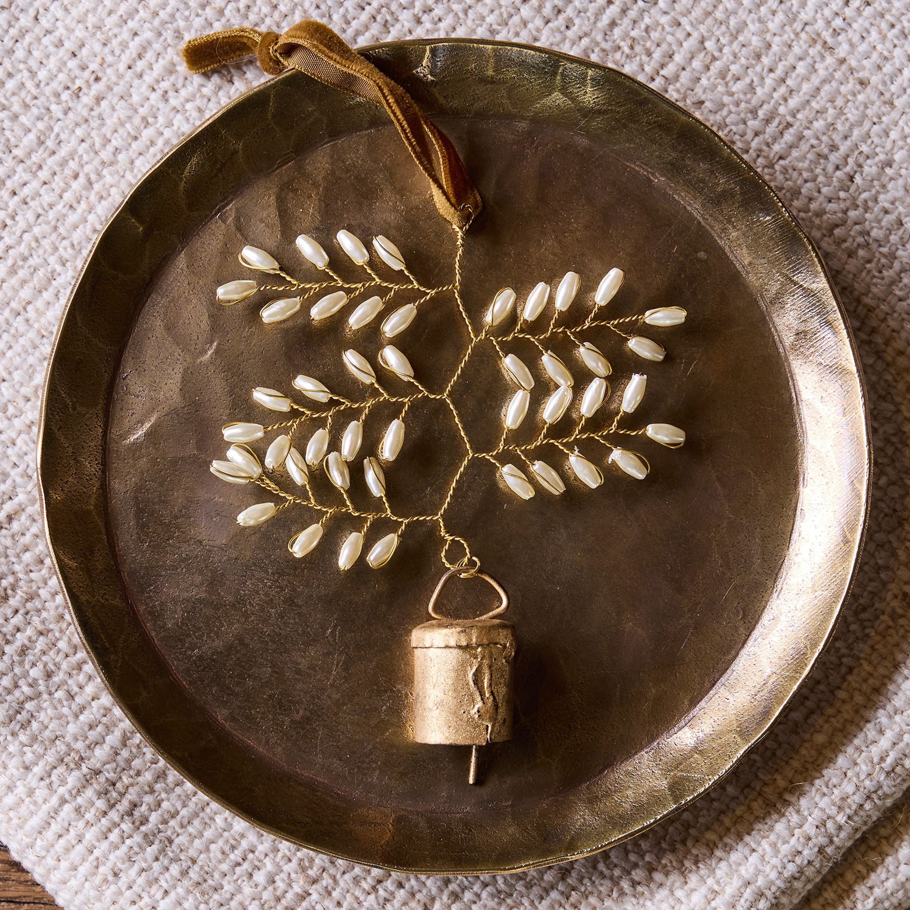 French Country Beaded Leaf Bell Decoration