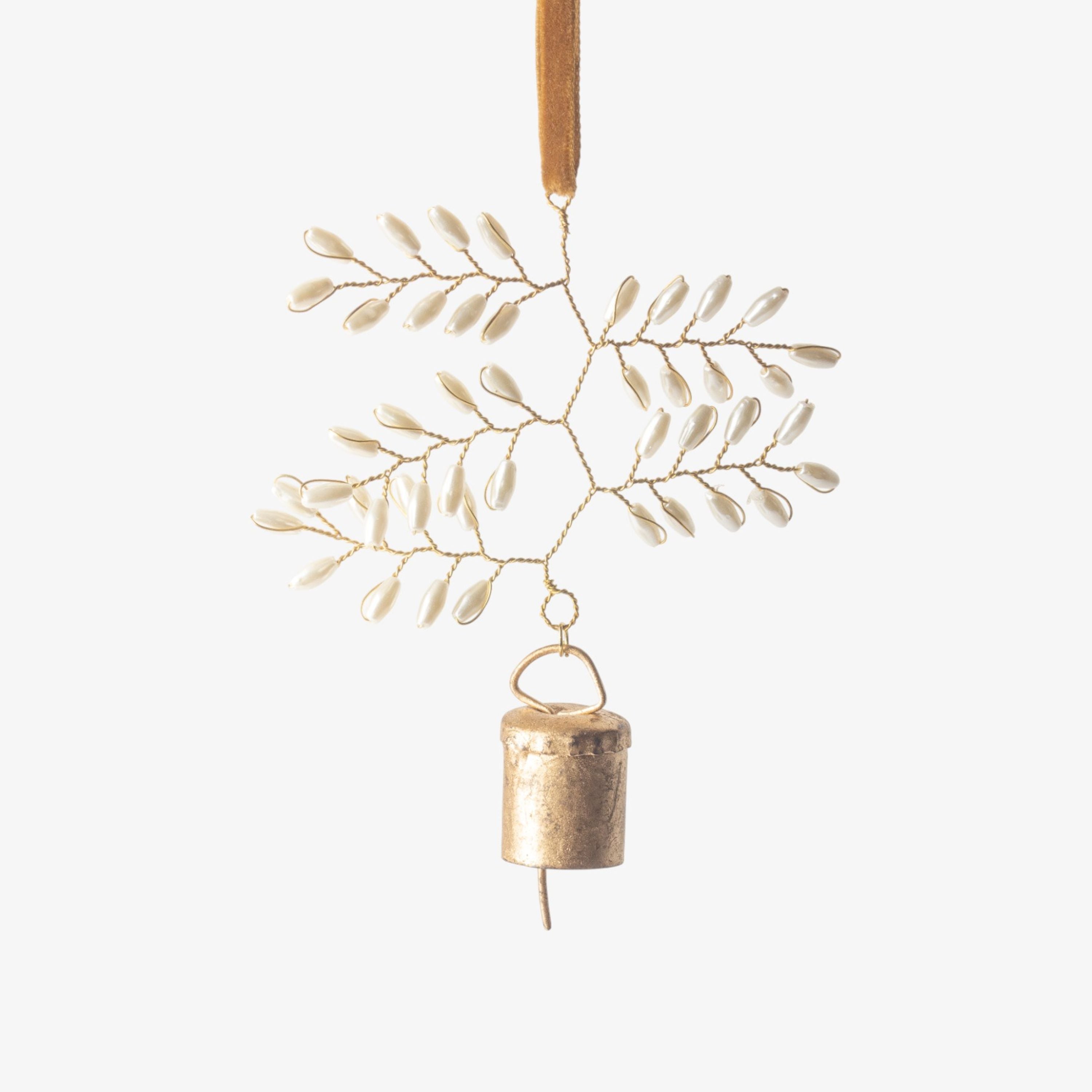 French Country Beaded Leaf Bell Decoration