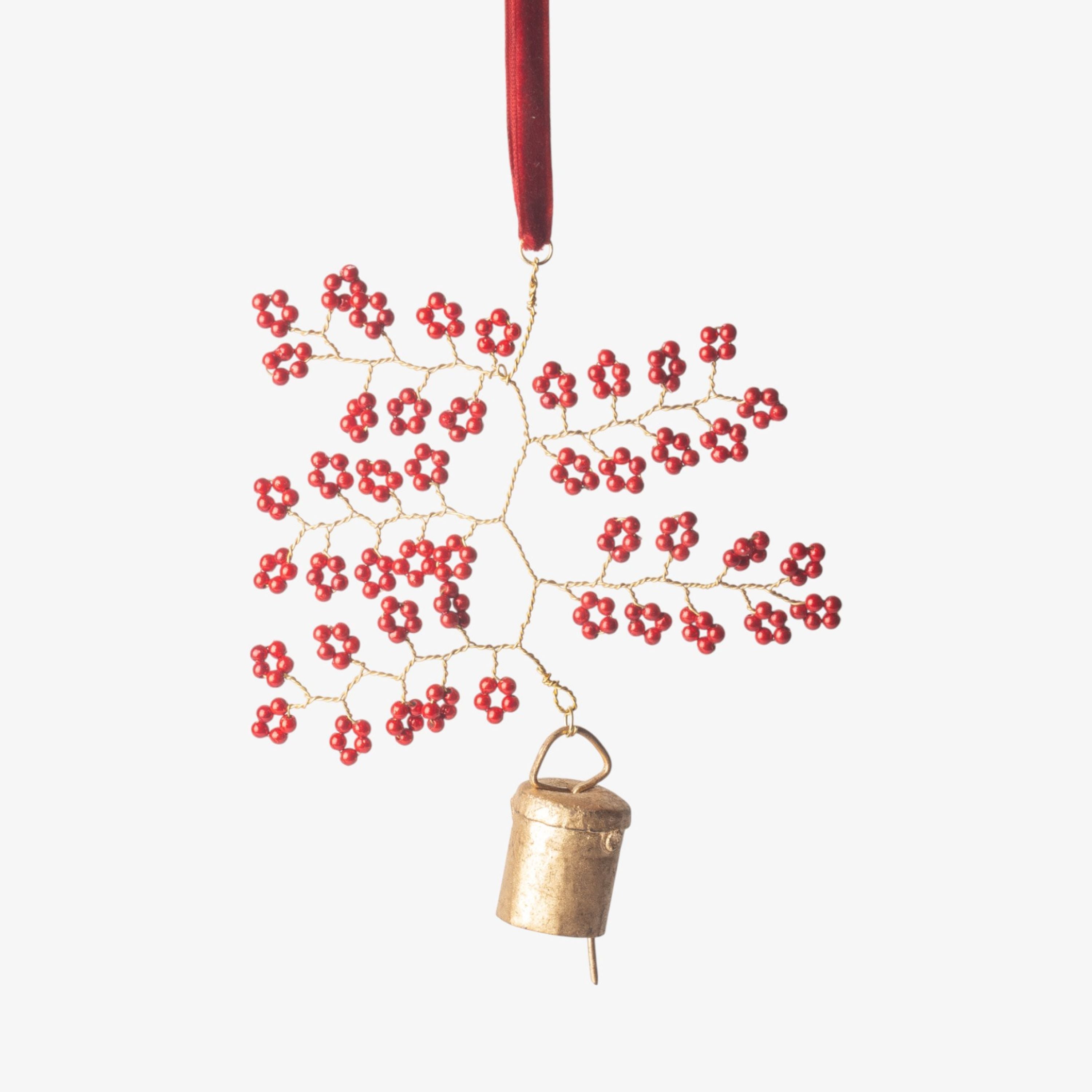 French Country Hanging Beaded Bell Red