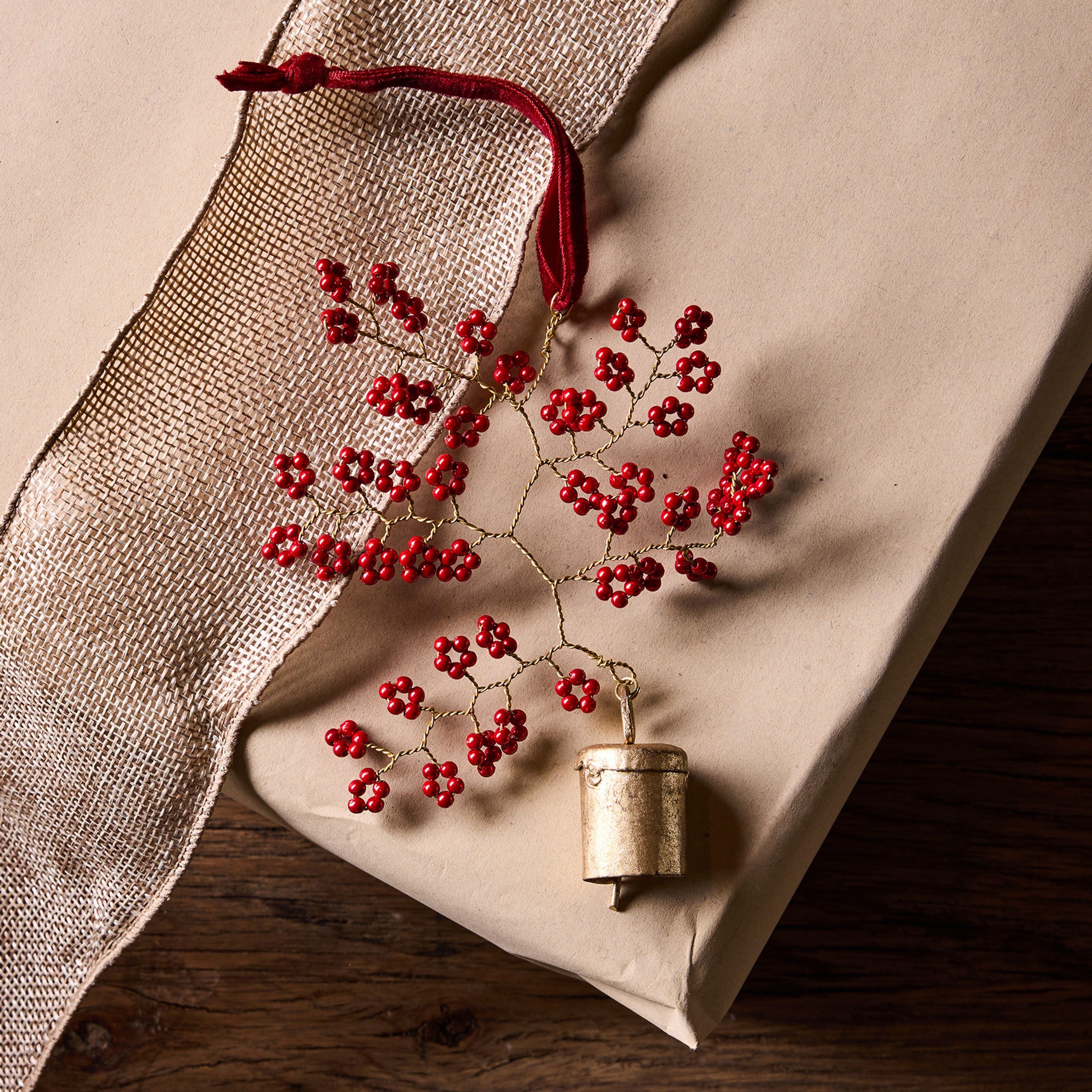 French Country Hanging Beaded Bell Red