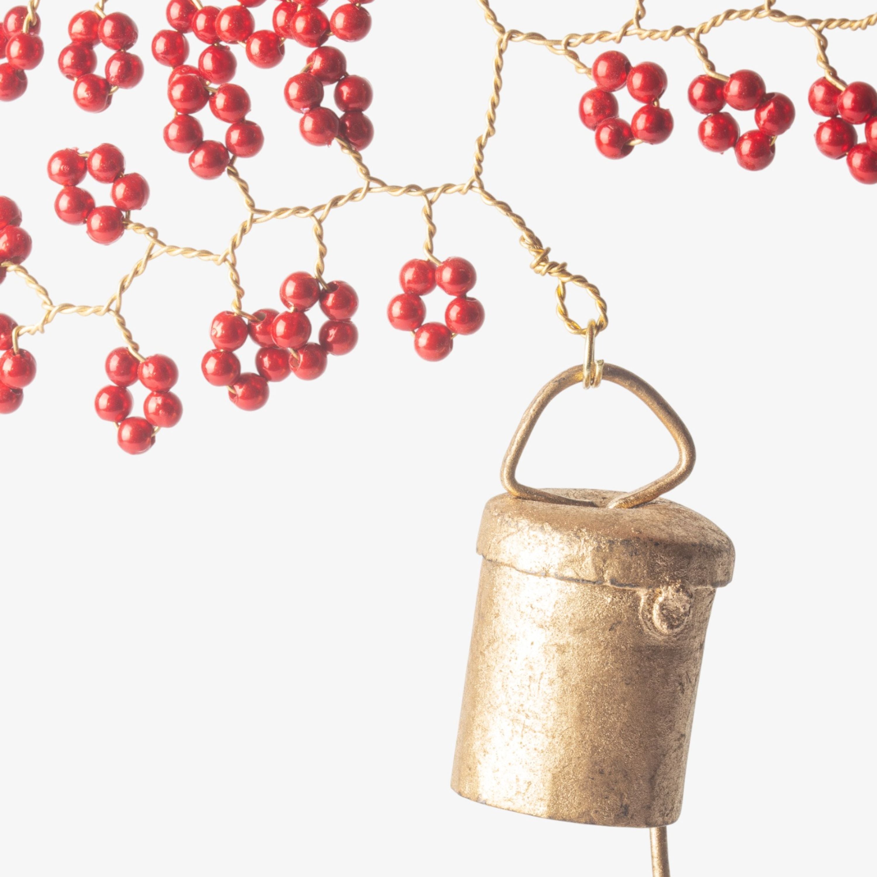 French Country Hanging Beaded Bell Red