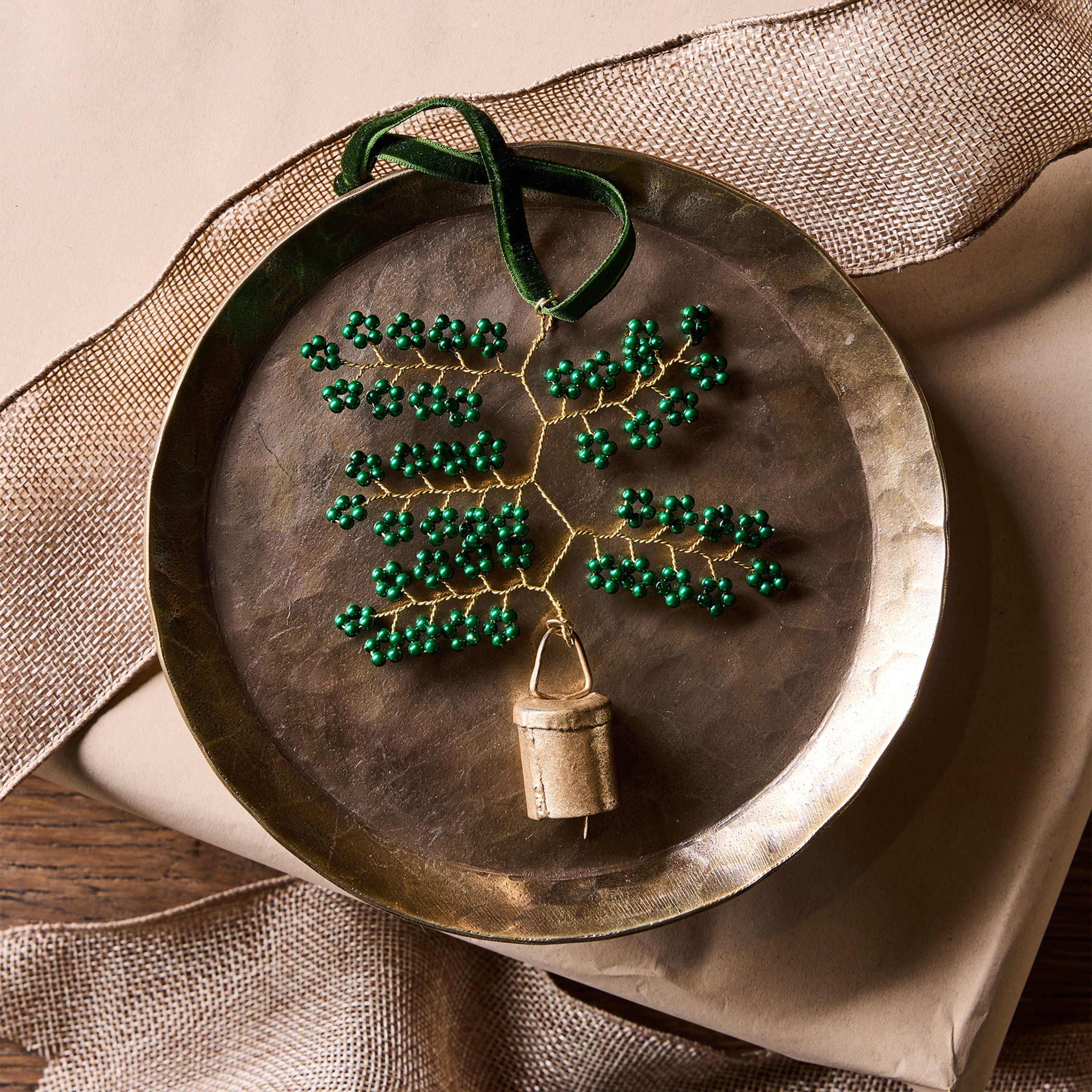 French Country Hanging Beaded Bell Green