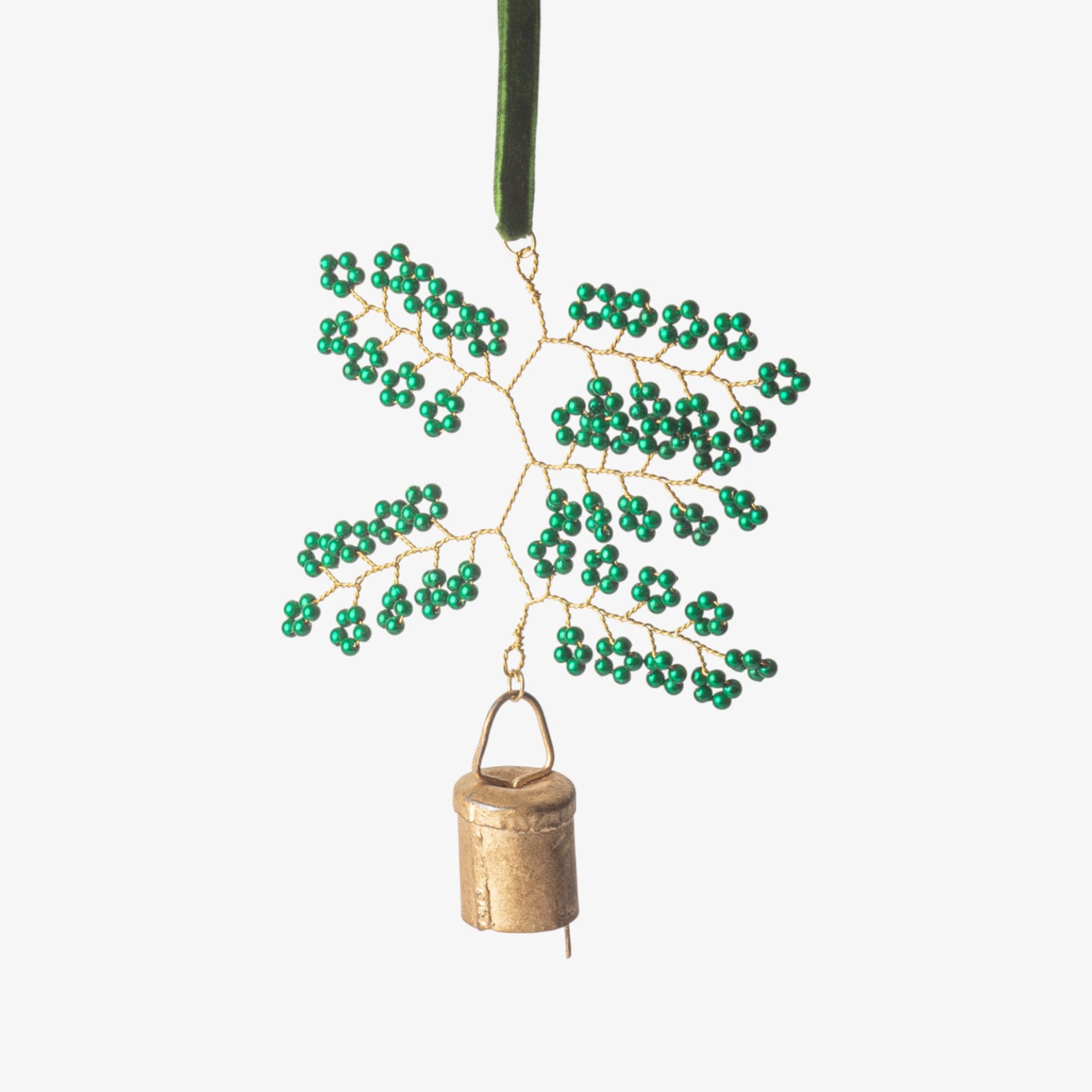 French Country Hanging Beaded Bell Green
