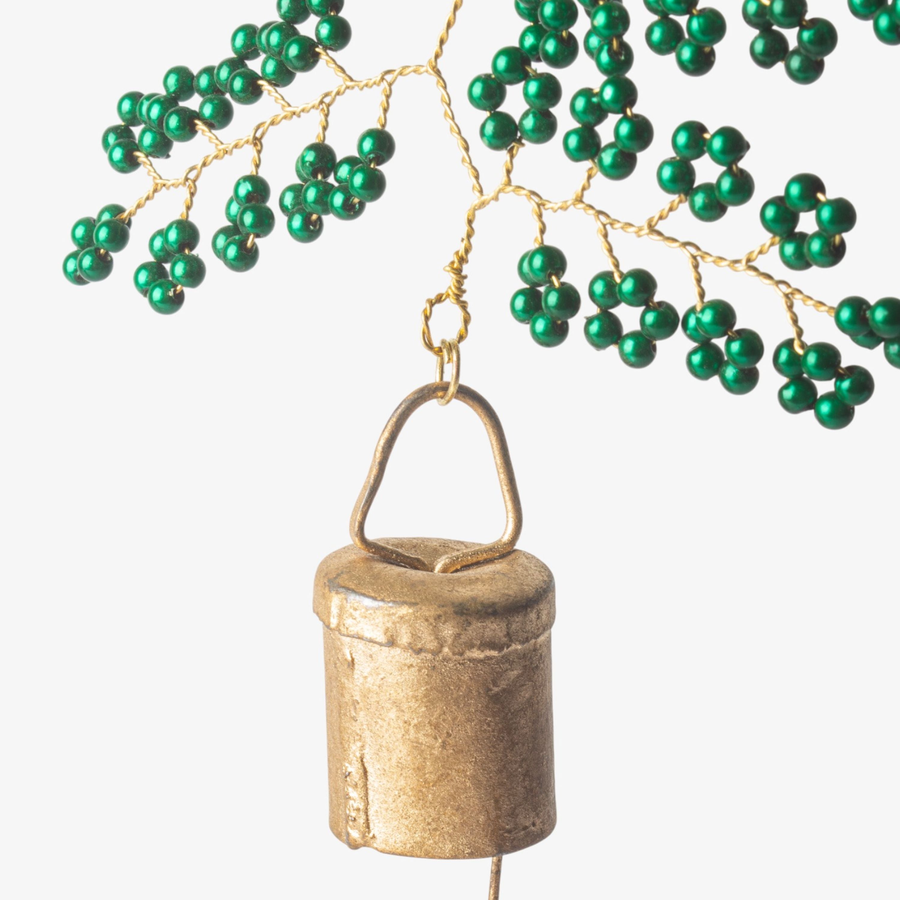 French Country Hanging Beaded Bell Green