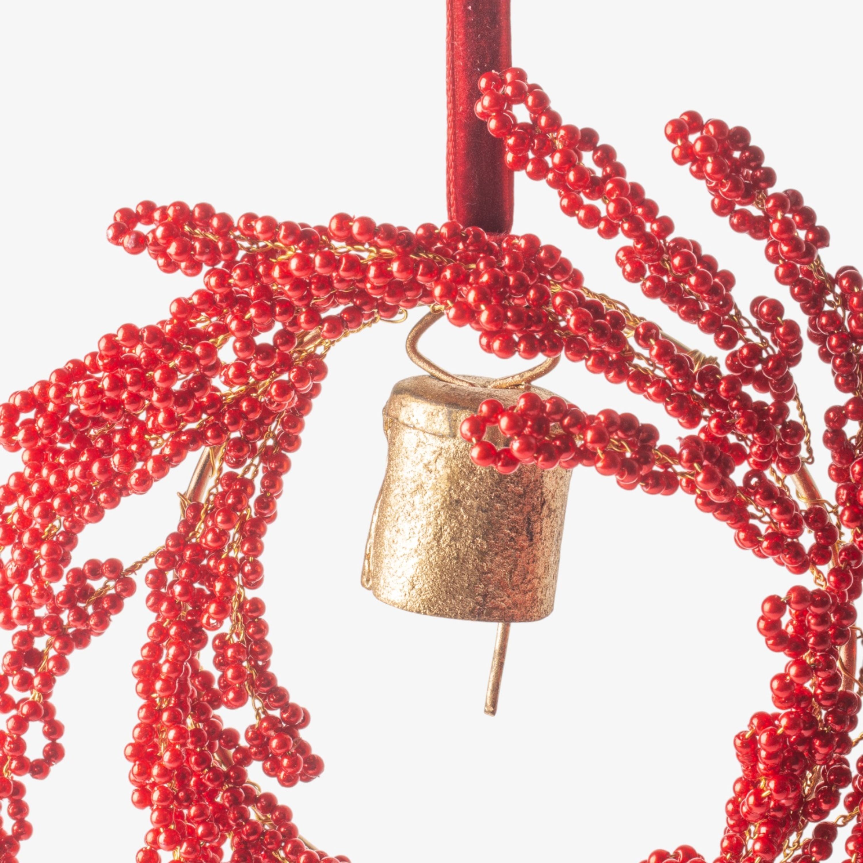 French Country Hanging Beaded Ring with Bell Red