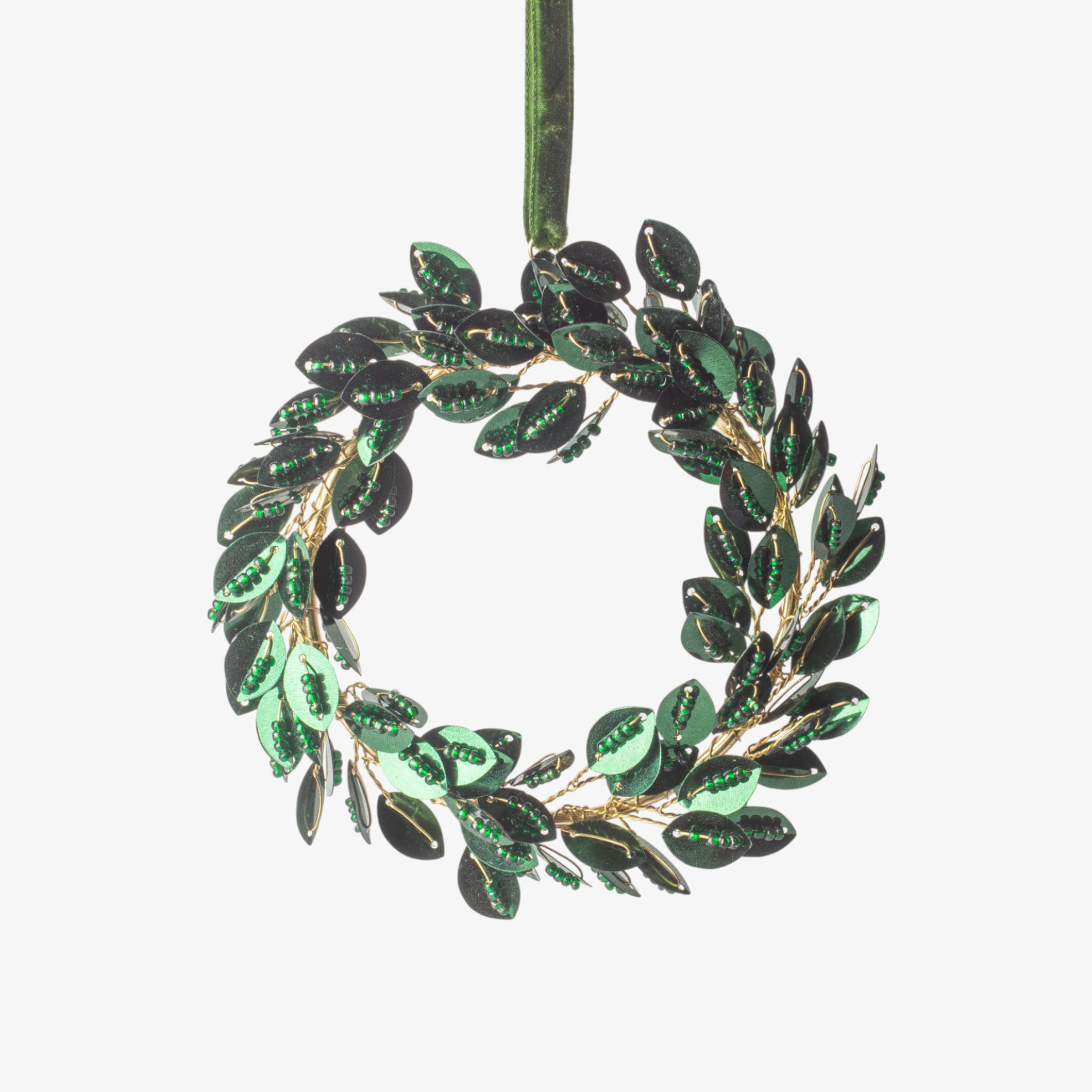 French Country Hanging Beaded Ring Green