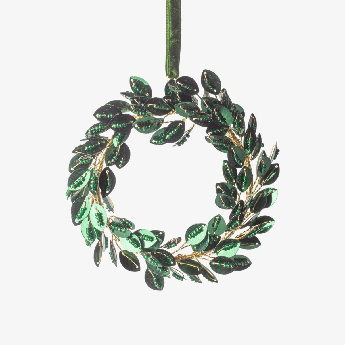 French Country Hanging Beaded Ring Green