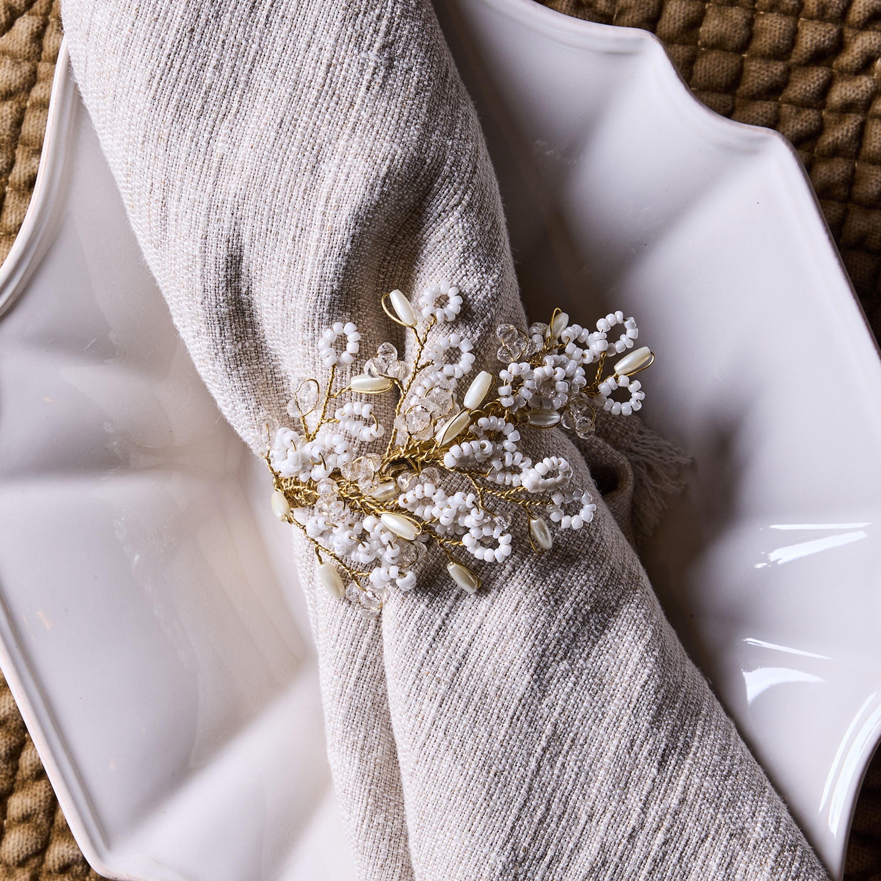 French Country Beaded Golden Napkin Ring