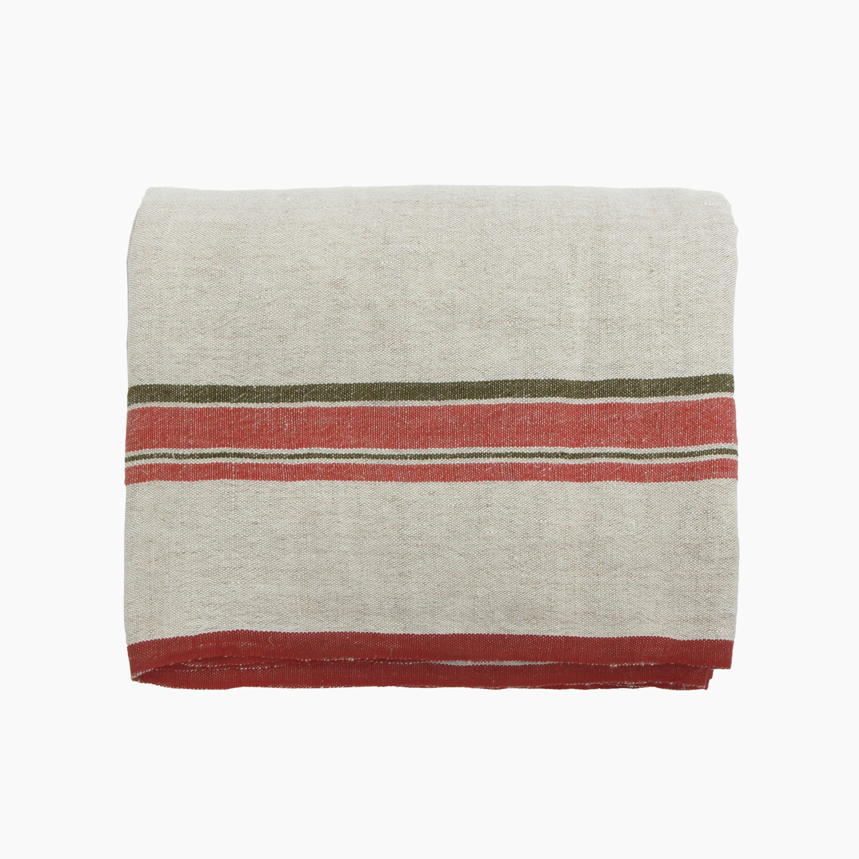 French Country Red Selvedge Stripe Linen Tablecloth Small