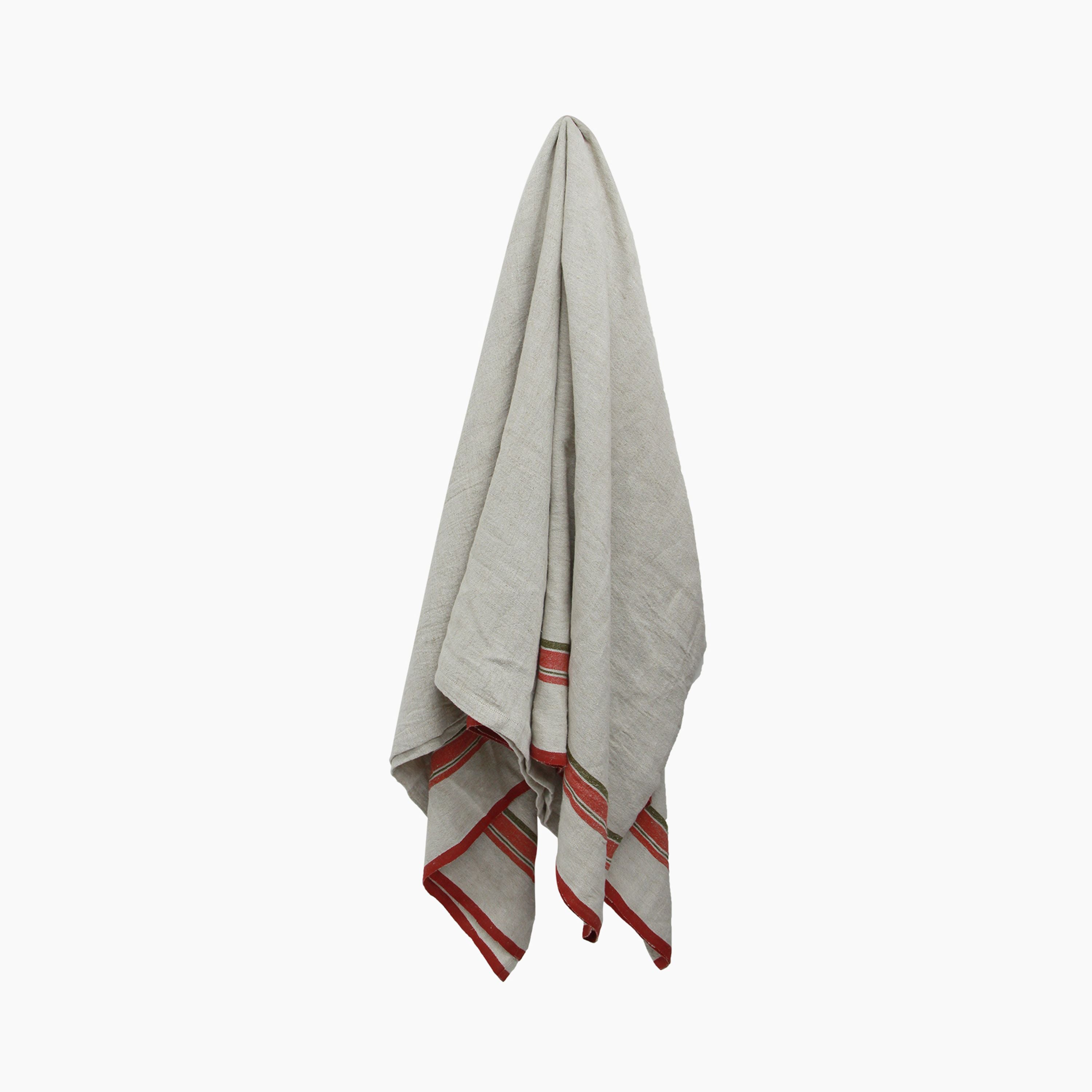 French Country Red Selvedge Stripe Linen Tablecloth Small