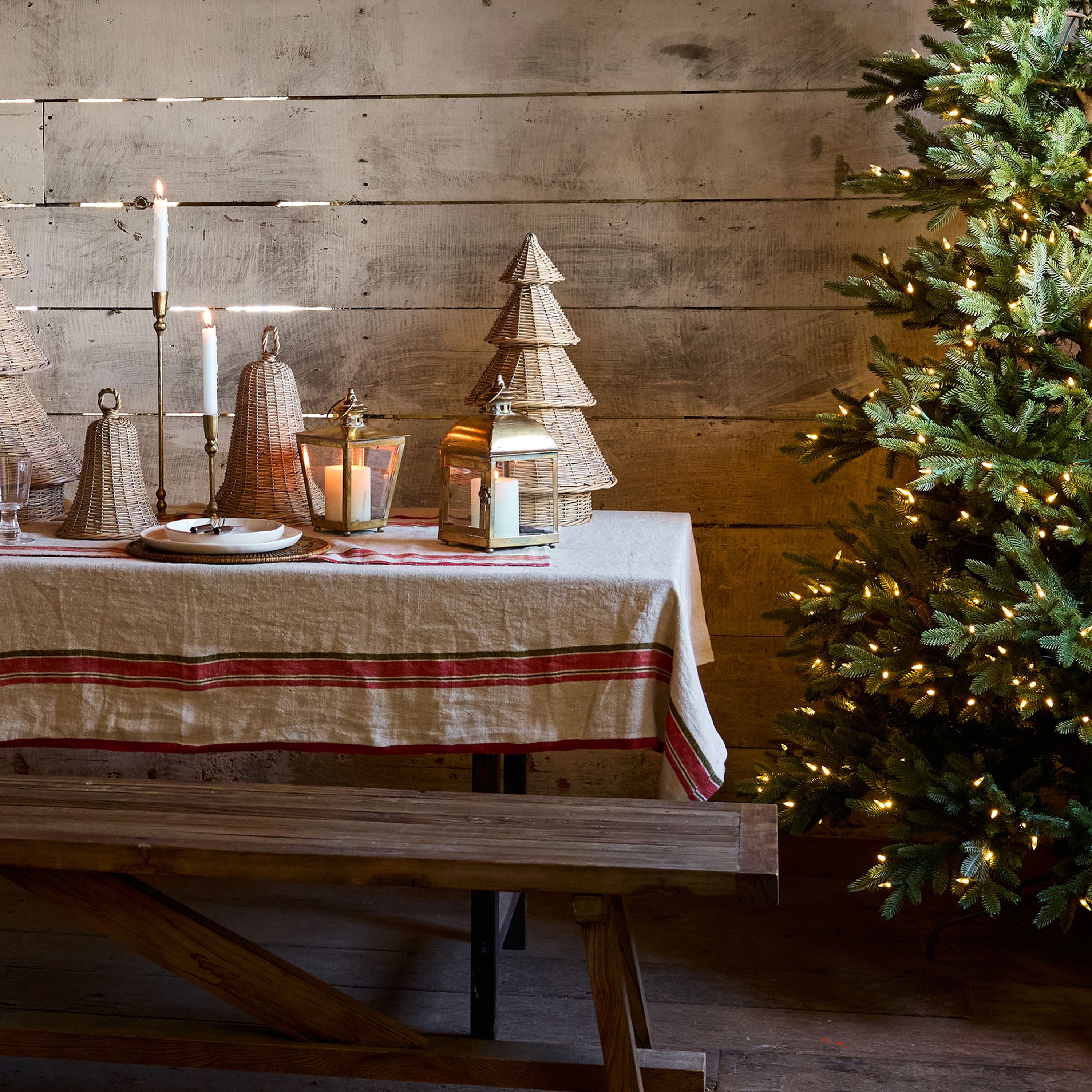 French Country Red Selvedge Stripe Linen Table Runner