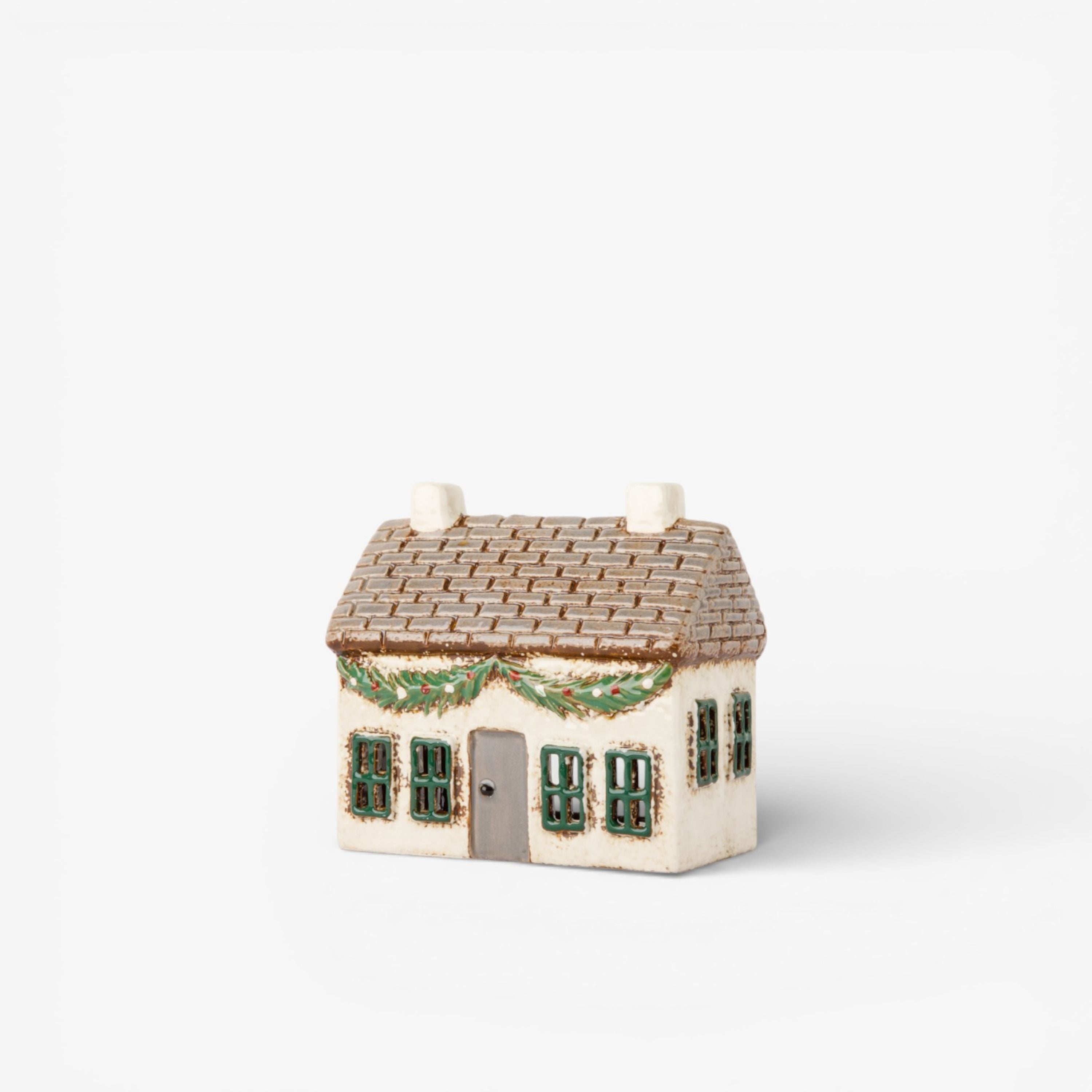 French Country Christmas Tea Light Cottage with Swag