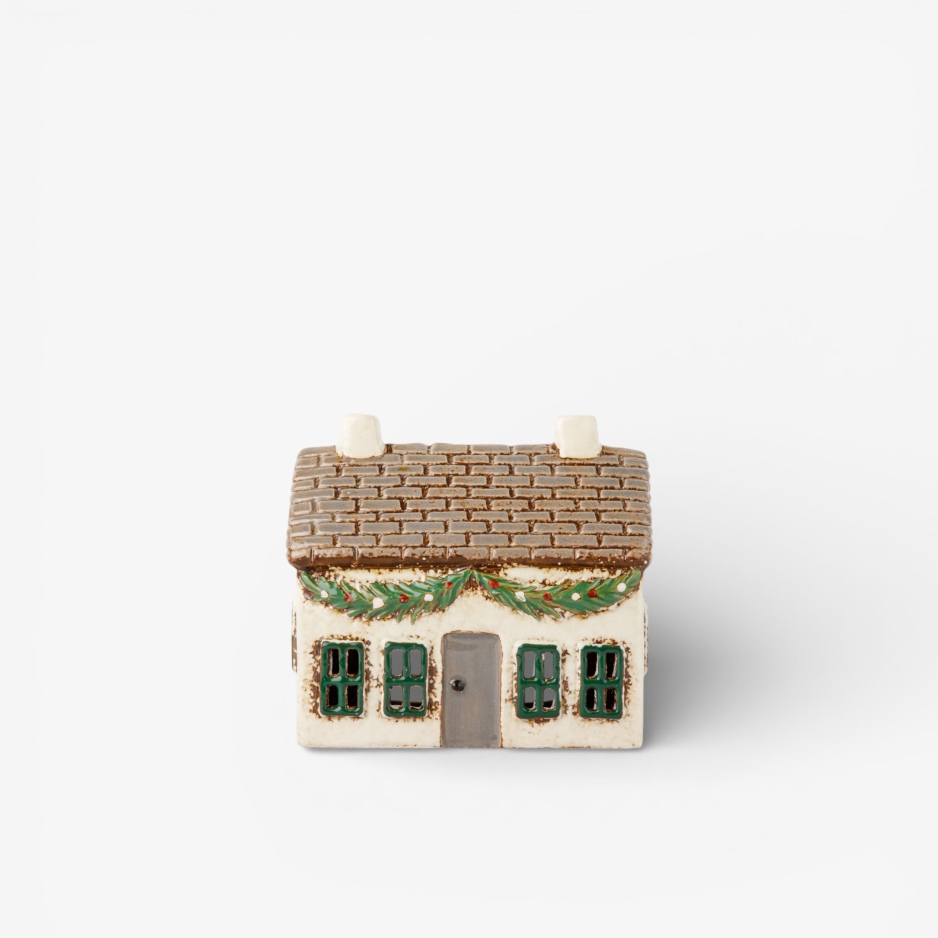 French Country Christmas Tea Light Cottage with Swag