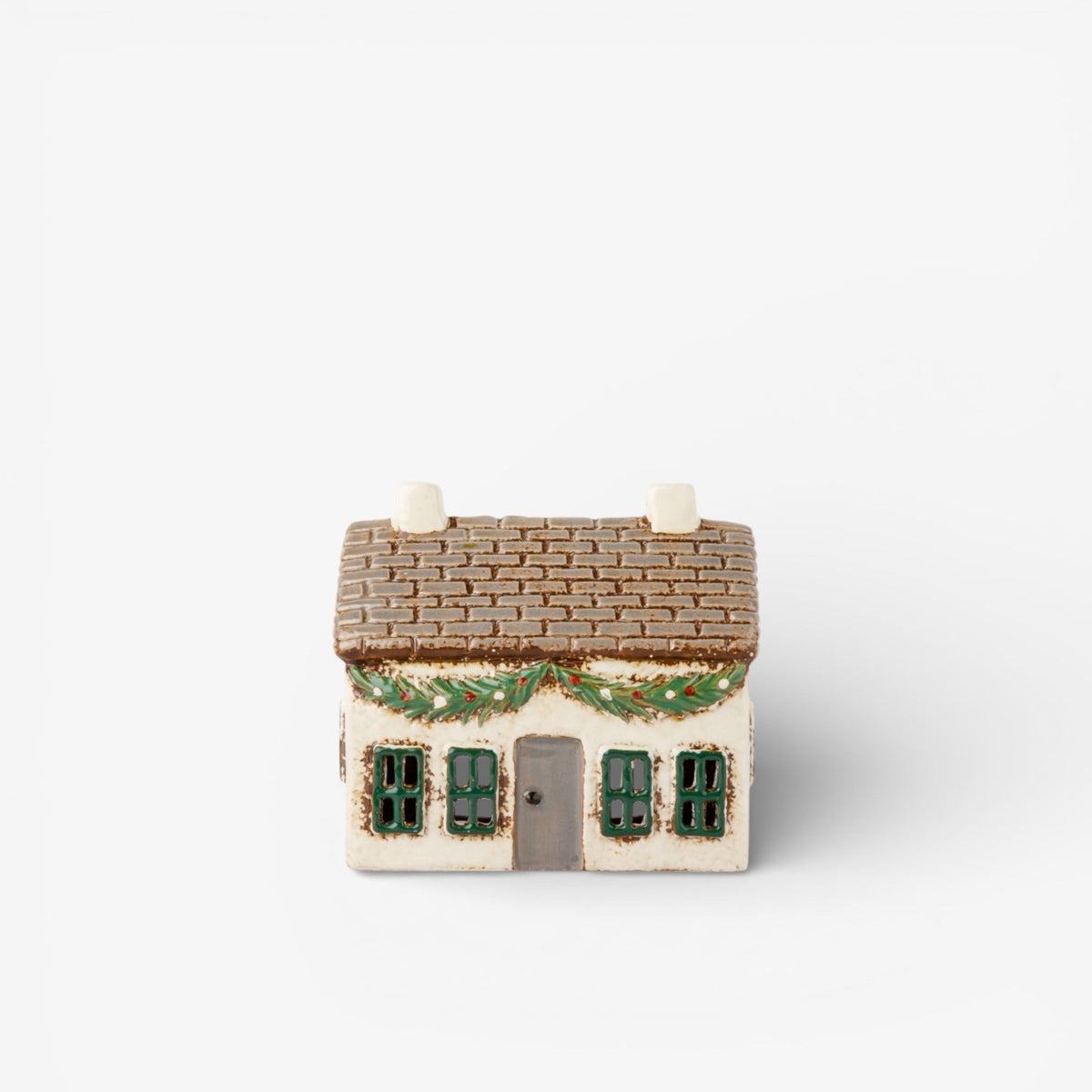 French Country Christmas Tea Light Cottage with Swag