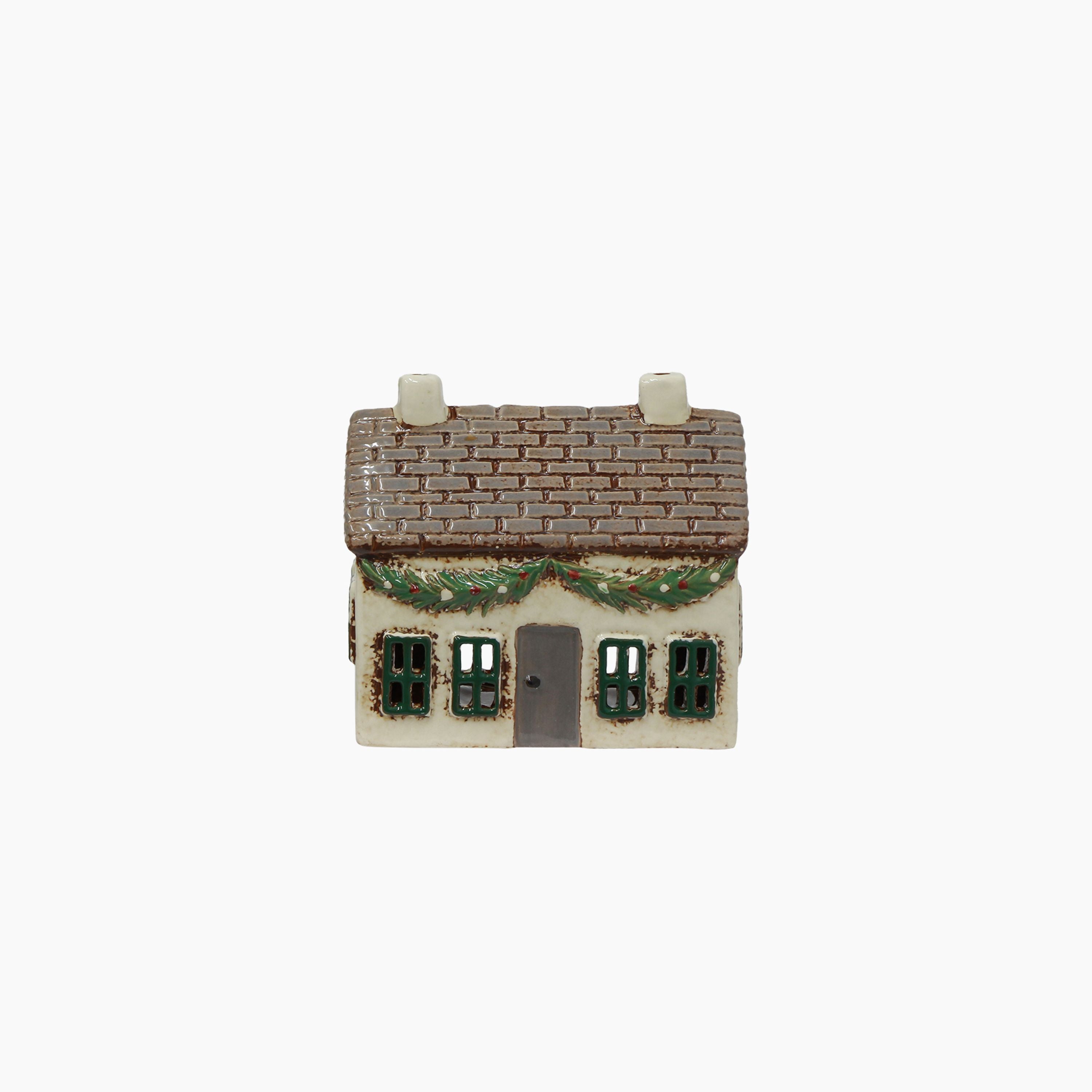 French Country Christmas Tea Light Cottage with Swag