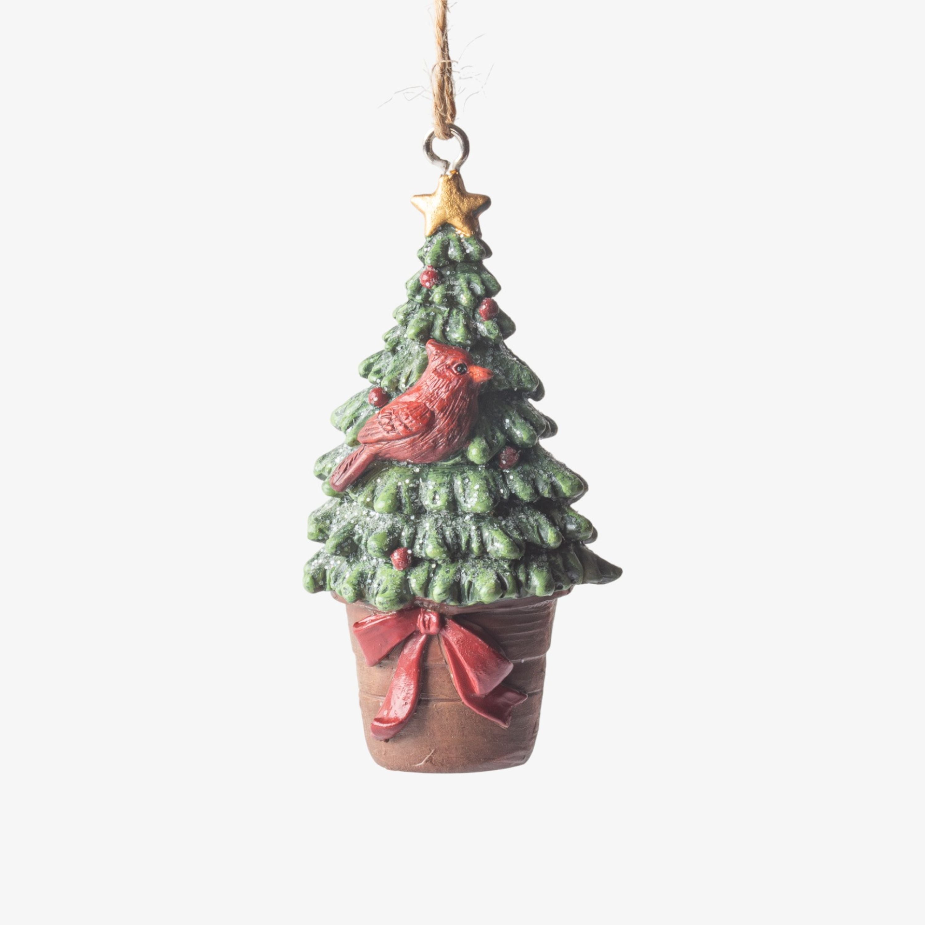 French Country Hanging Potted Tree with Bird