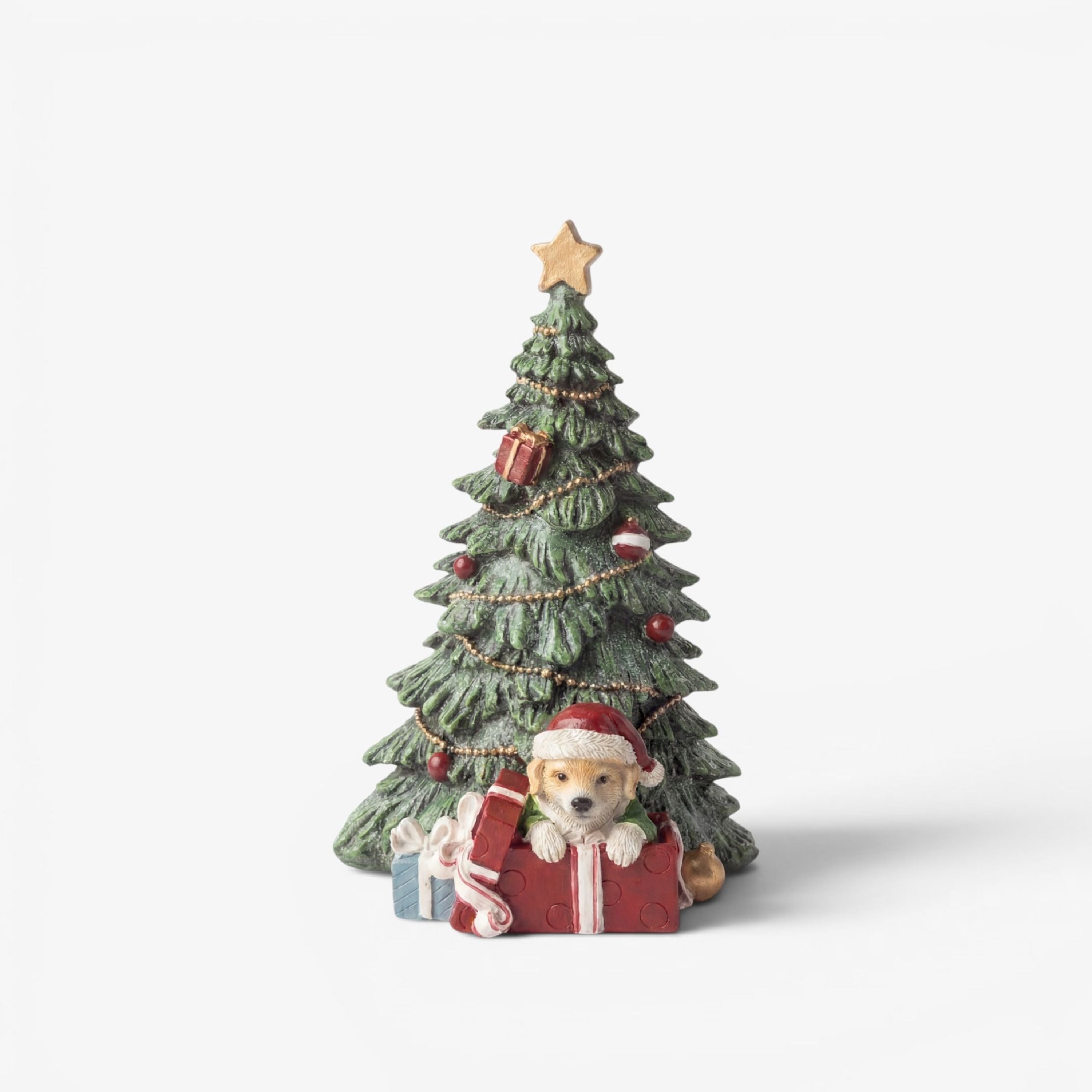 French Country Festive Tree with Dog and Gifts