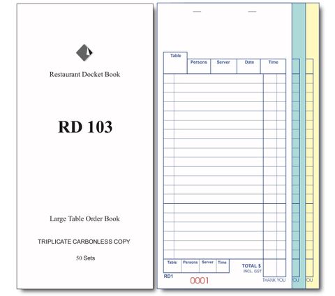 RD103 Carbonless Triplicate Large Table Order Book (50 Sets)