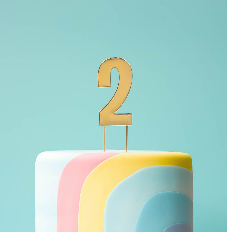Cake & Candle Bold Cake Topper Number 2 Gold