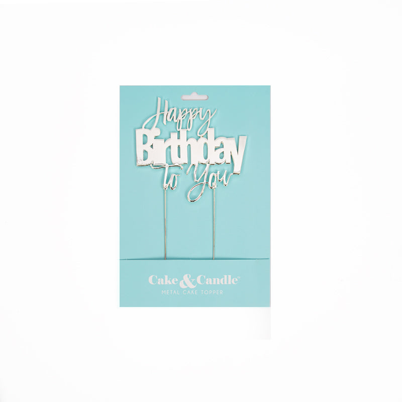 Cake & Candle Metal Cake Topper Happy Birthday to You Silver