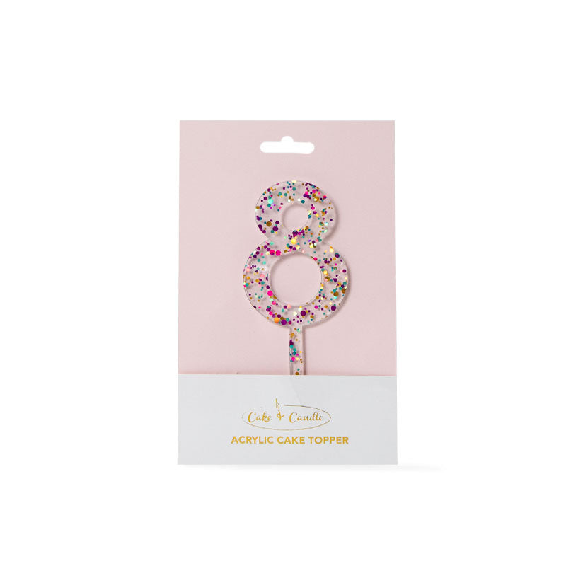 Cake & Candle Glitter Number 8 Cake Topper Rainbow