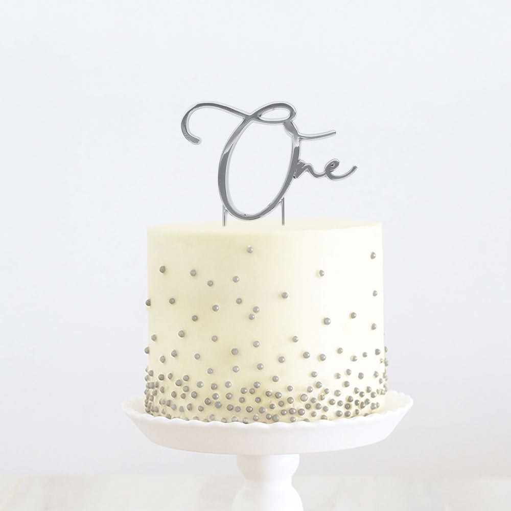 Cake & Candle Metal Cake Topper 1 Silver