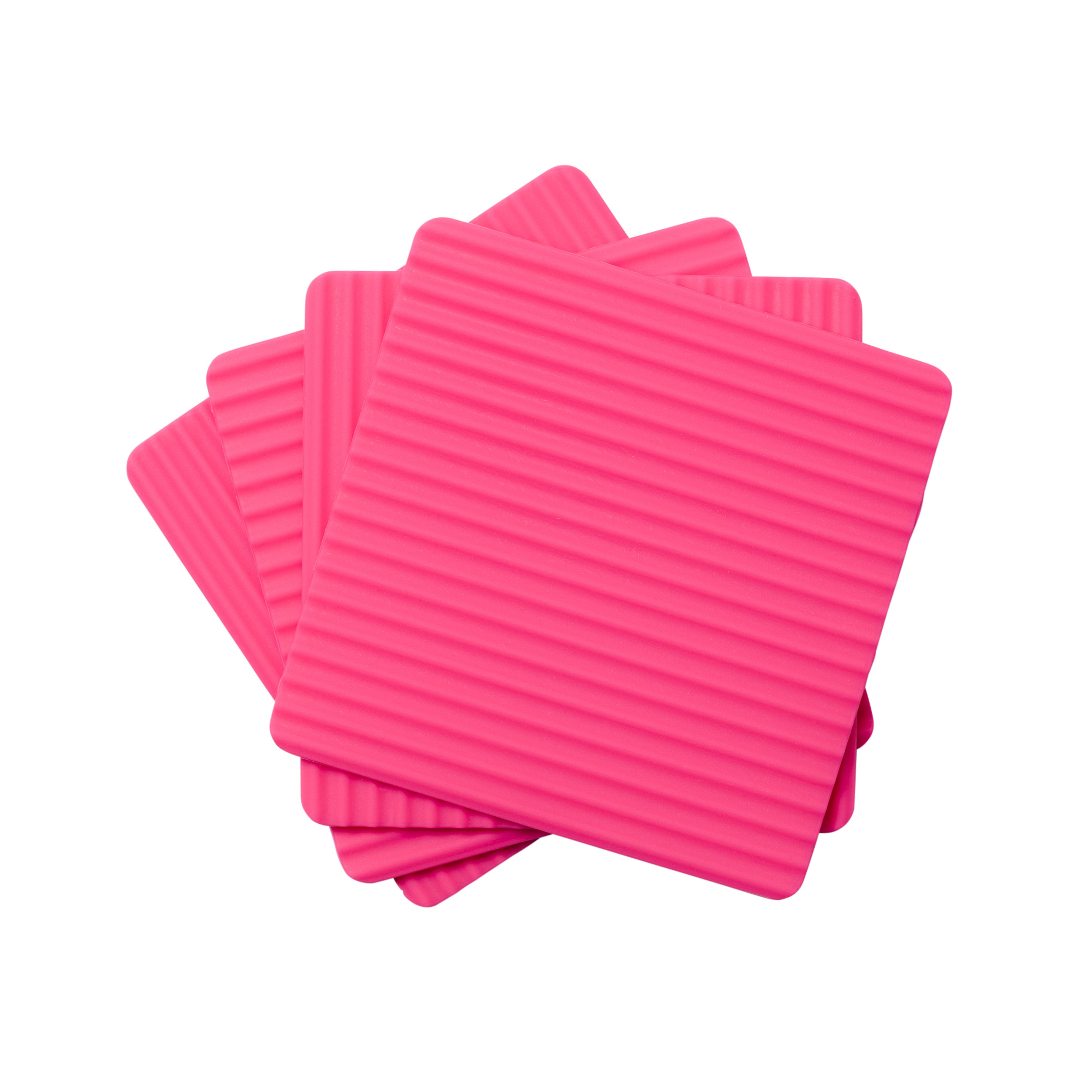 Zeal Silicone Square Coasters Neon Pink 4 Piece Set