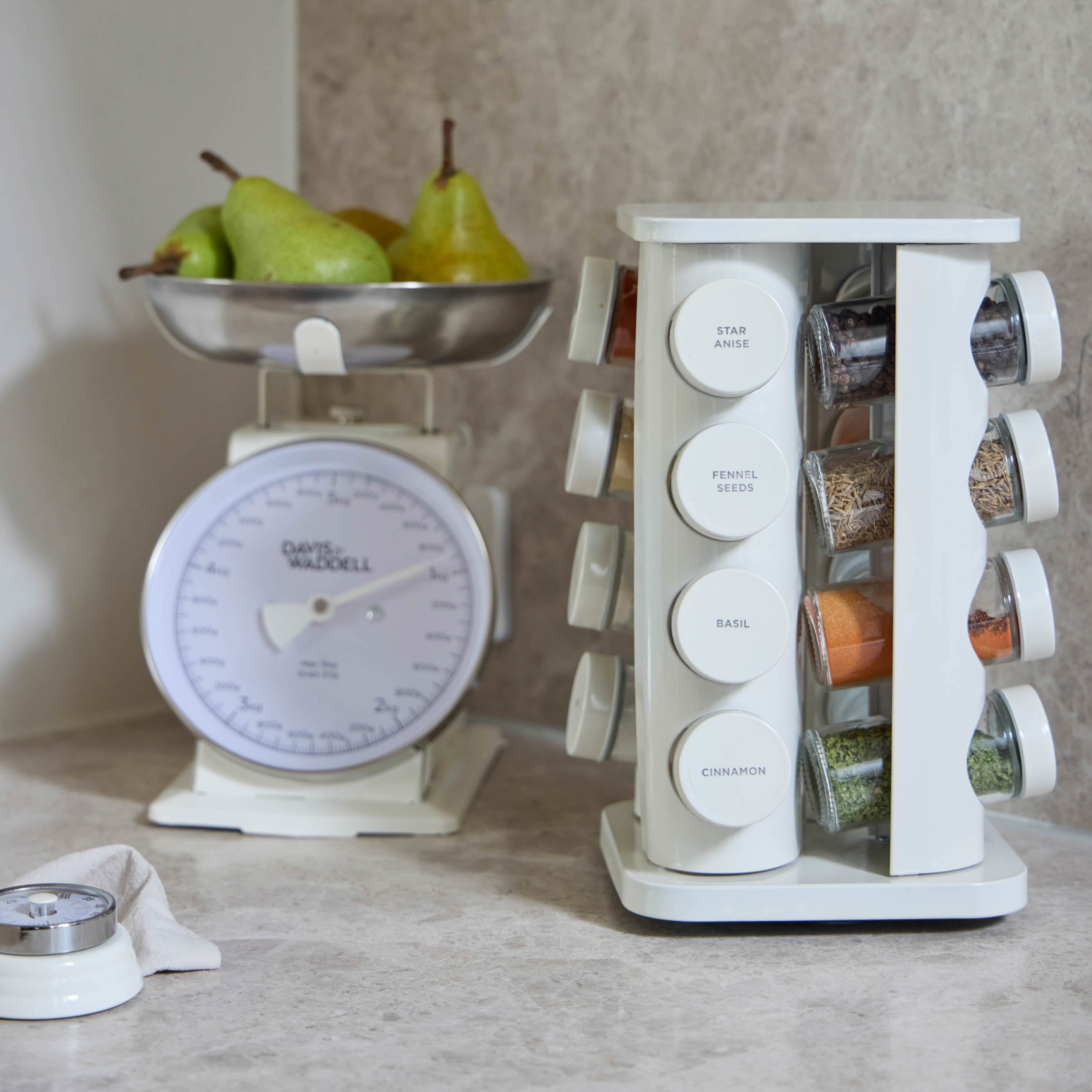 Davis & Waddell Newbury Mechanical Timer and Scale 2 Piece Set Cream