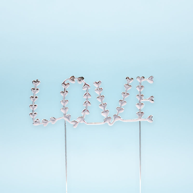 Cake & Candle Metal Cake Topper Love Silver