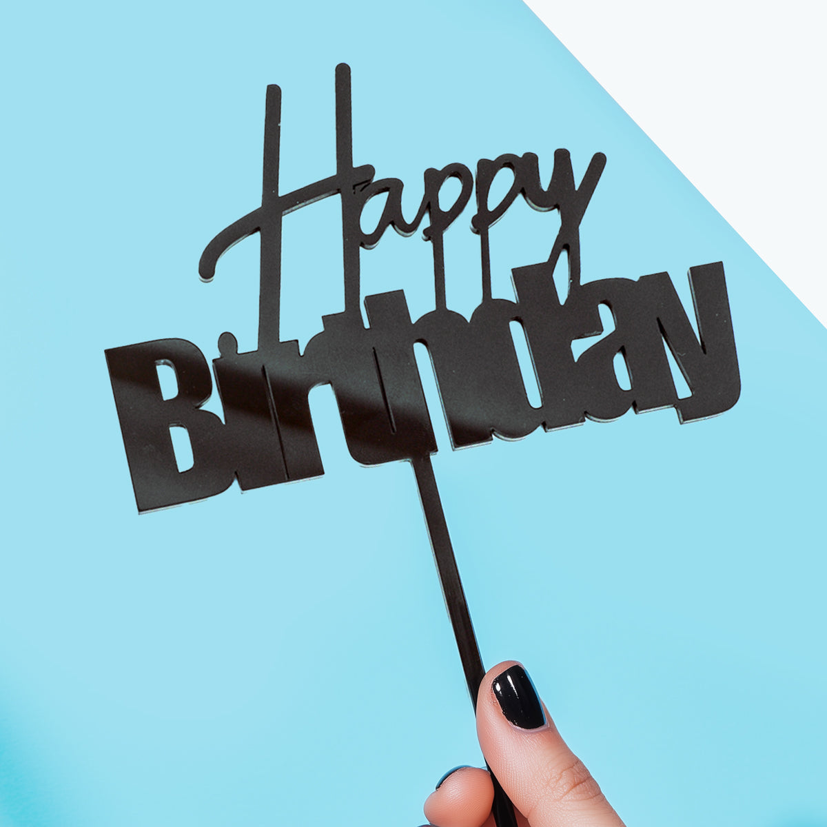 Cake & Candle Fun Happy Birthday Cake Topper Black