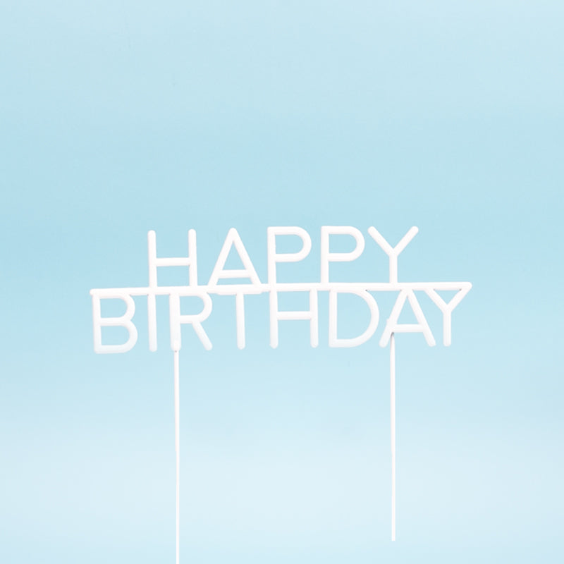 Cake & Candle Metal Cake Topper Caps Happy Birthday Pearl White