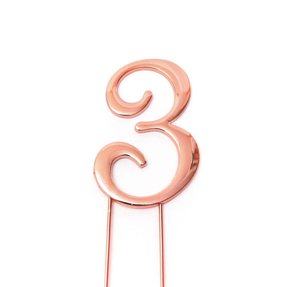 Cake & Candle Cake Topper Number 3 Rose Gold 7cm