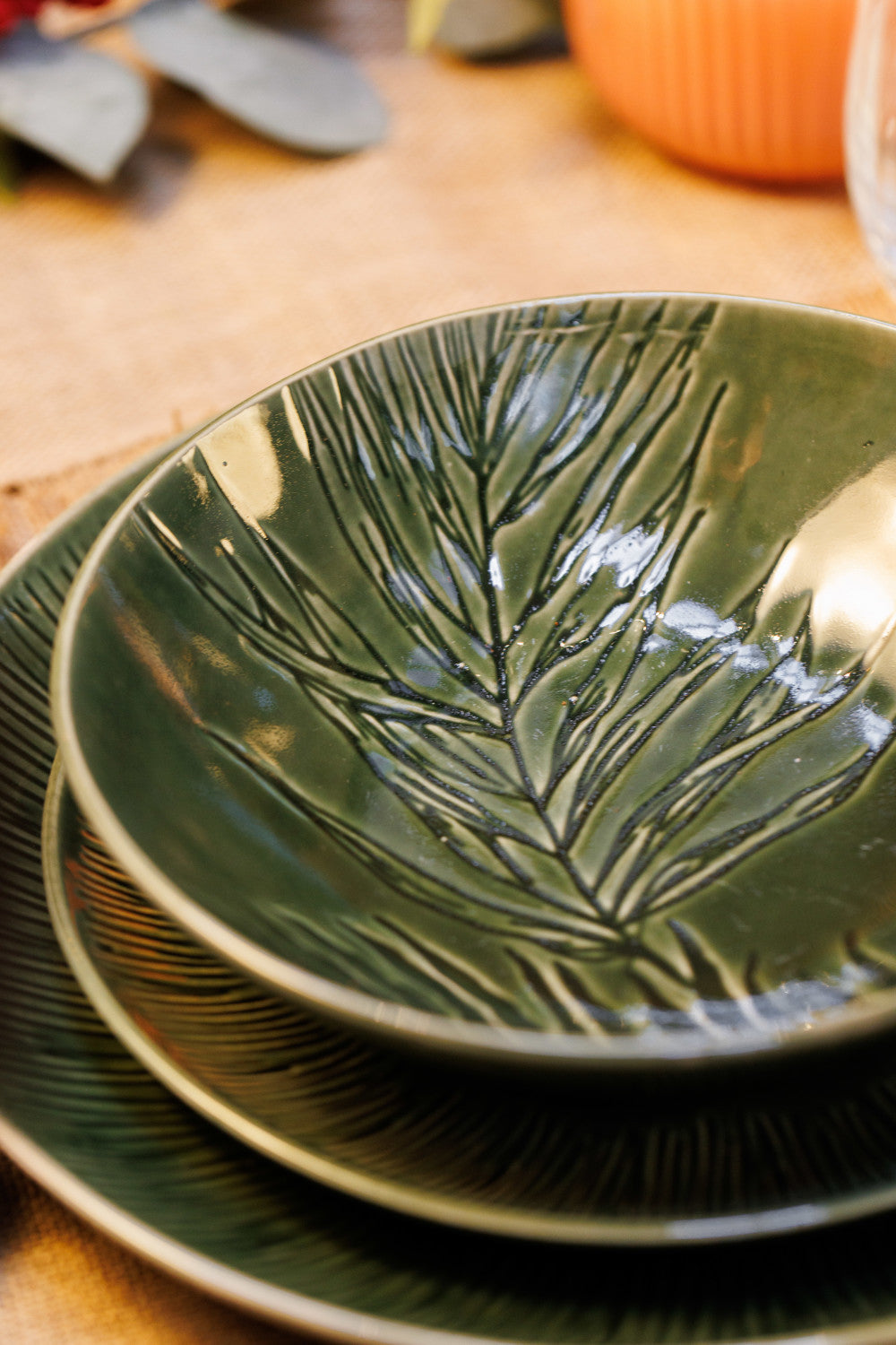 Mikasa Jardin Stoneware Pasta Bowl Set 4 Piece 20cm (Green)