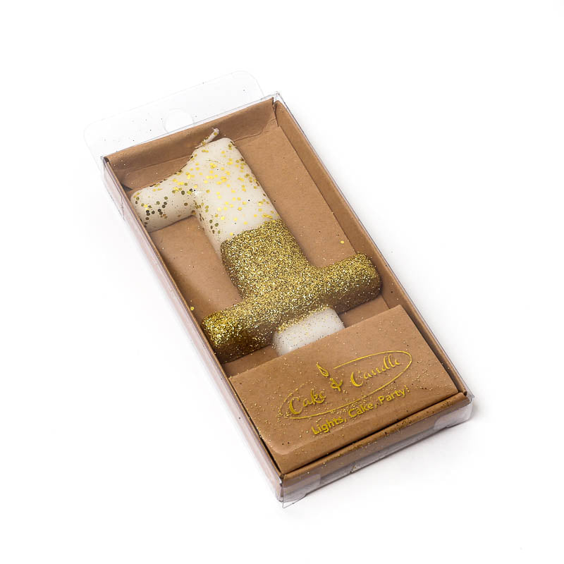 Cake & Candle Glitter Dipped Candle Number 1 Gold 8cm