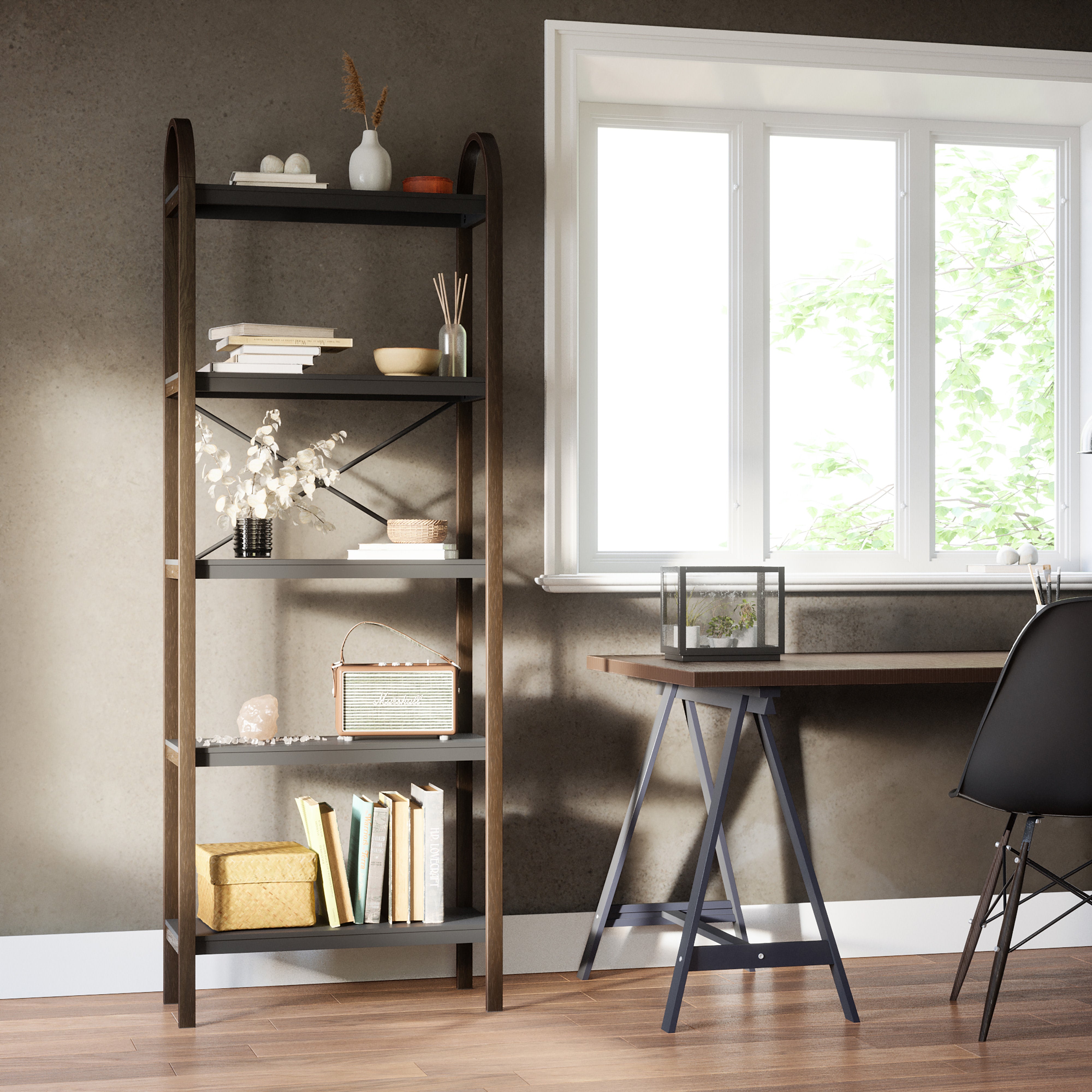 Umbra Bellwood Freestanding Shelf 5 Tier Black & Walnut