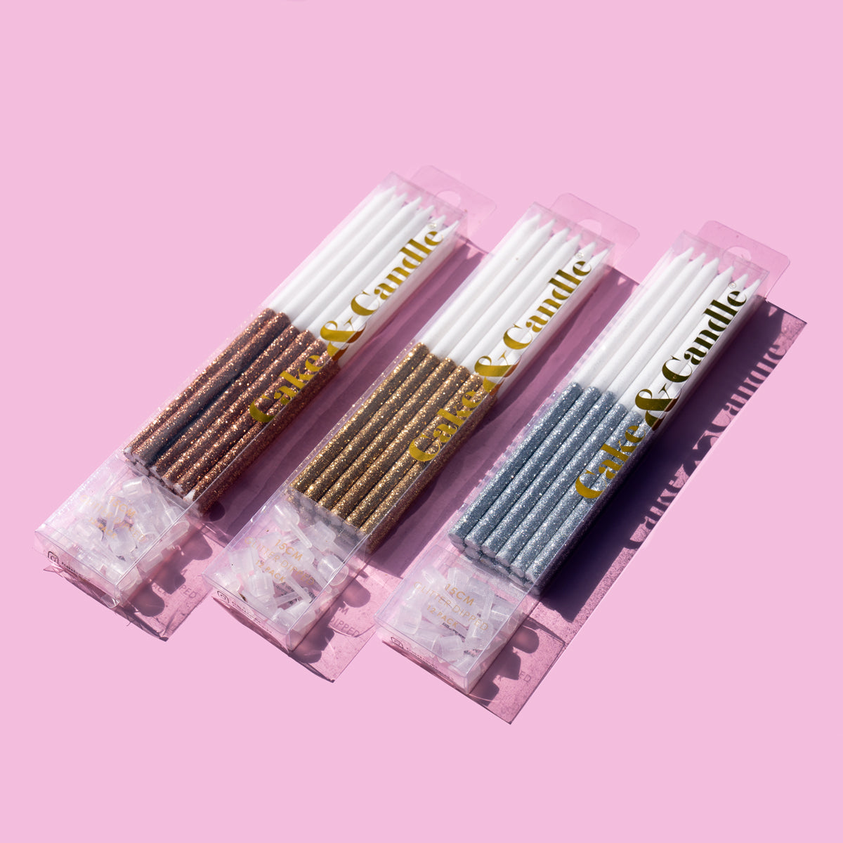 Cake & Candle Glitter Dipped Cake Candles Silver 12 Pack