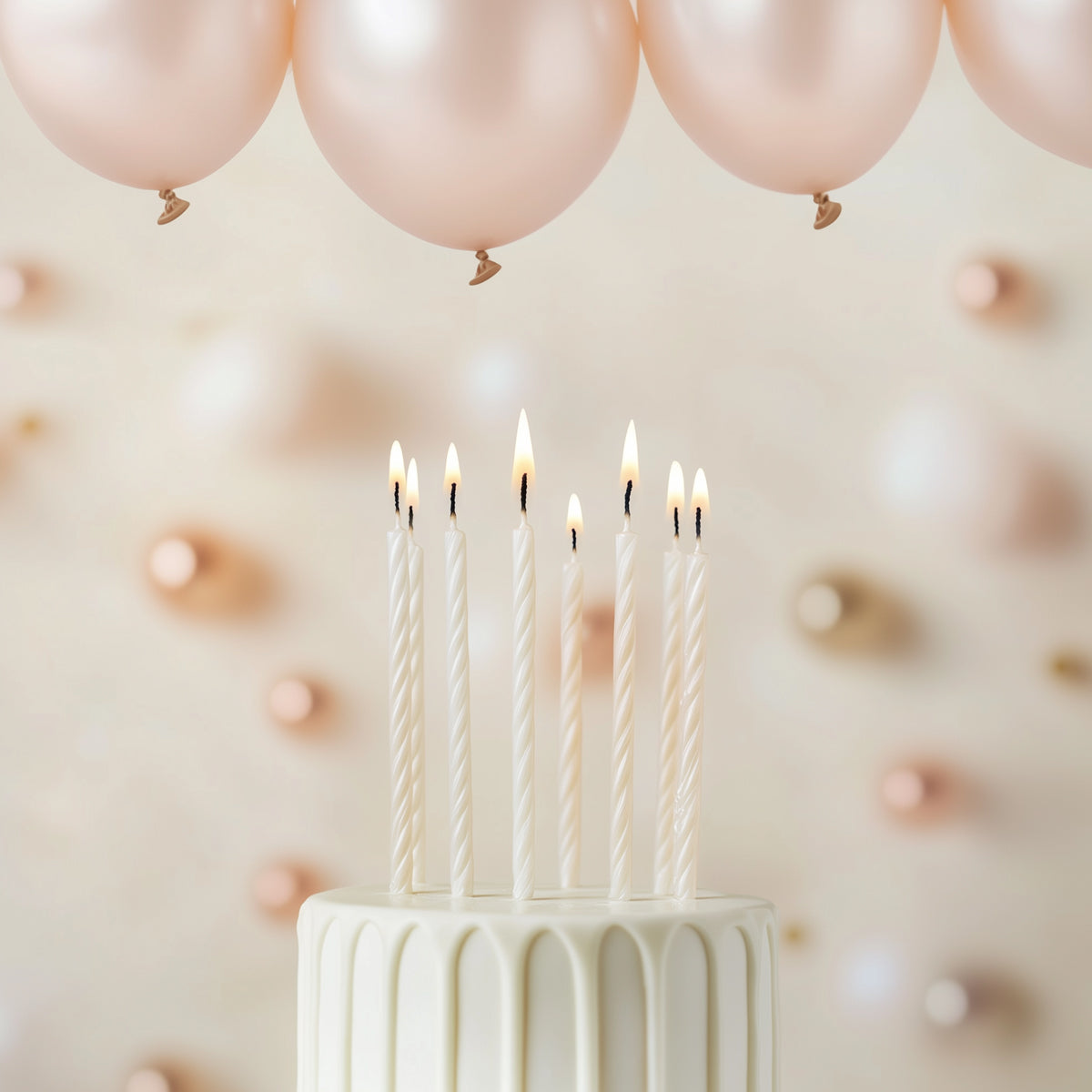 Cake & Candle Spiral Cake Candles Pearlised White 12 Pack