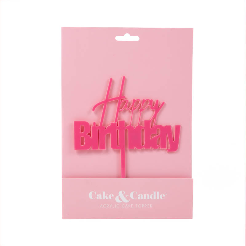 Cake & Candle Fun Happy Birthday Cake Topper Pink