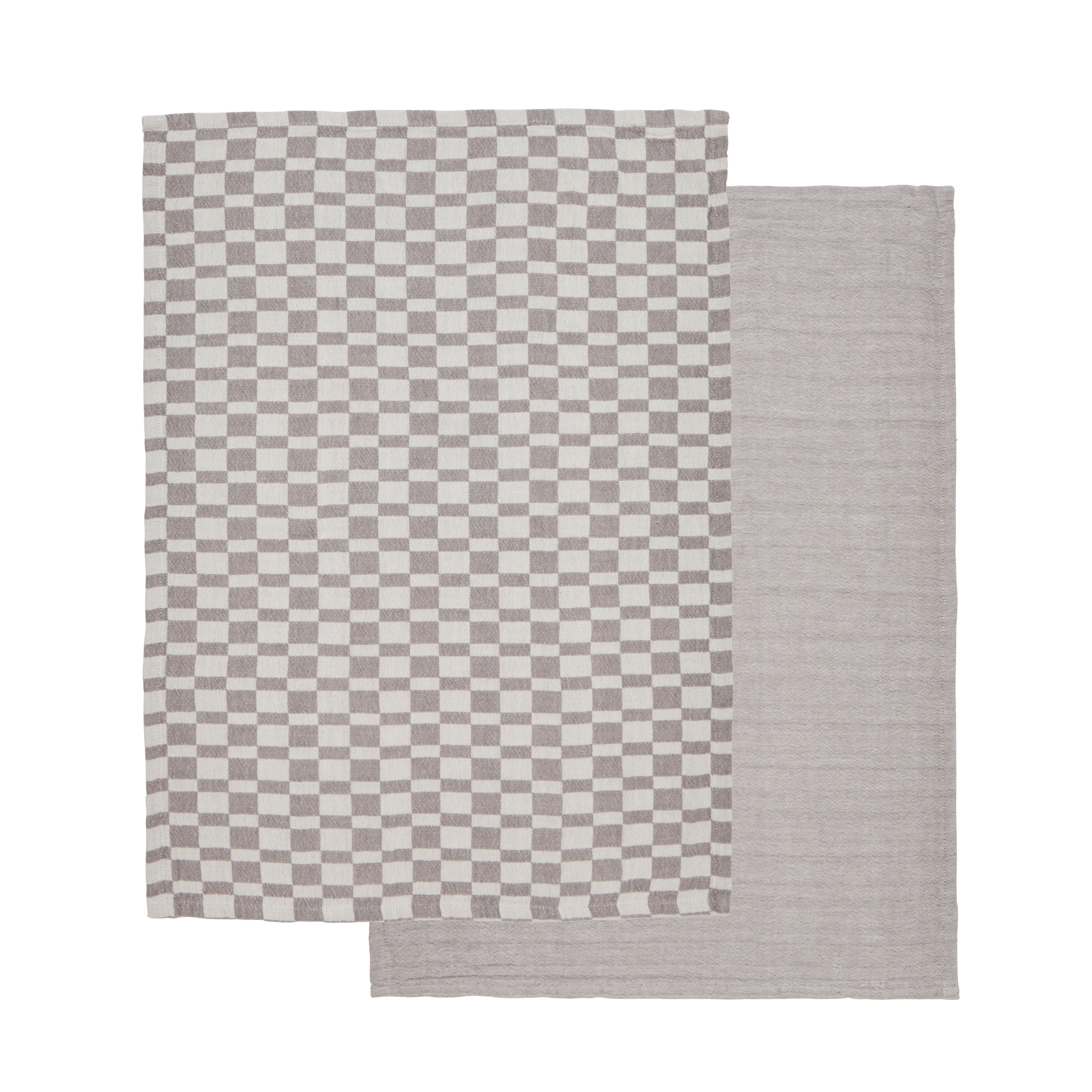 Davis & Waddell Heritage Check Cotton Tea Towel 2 Piece Set Grey & White