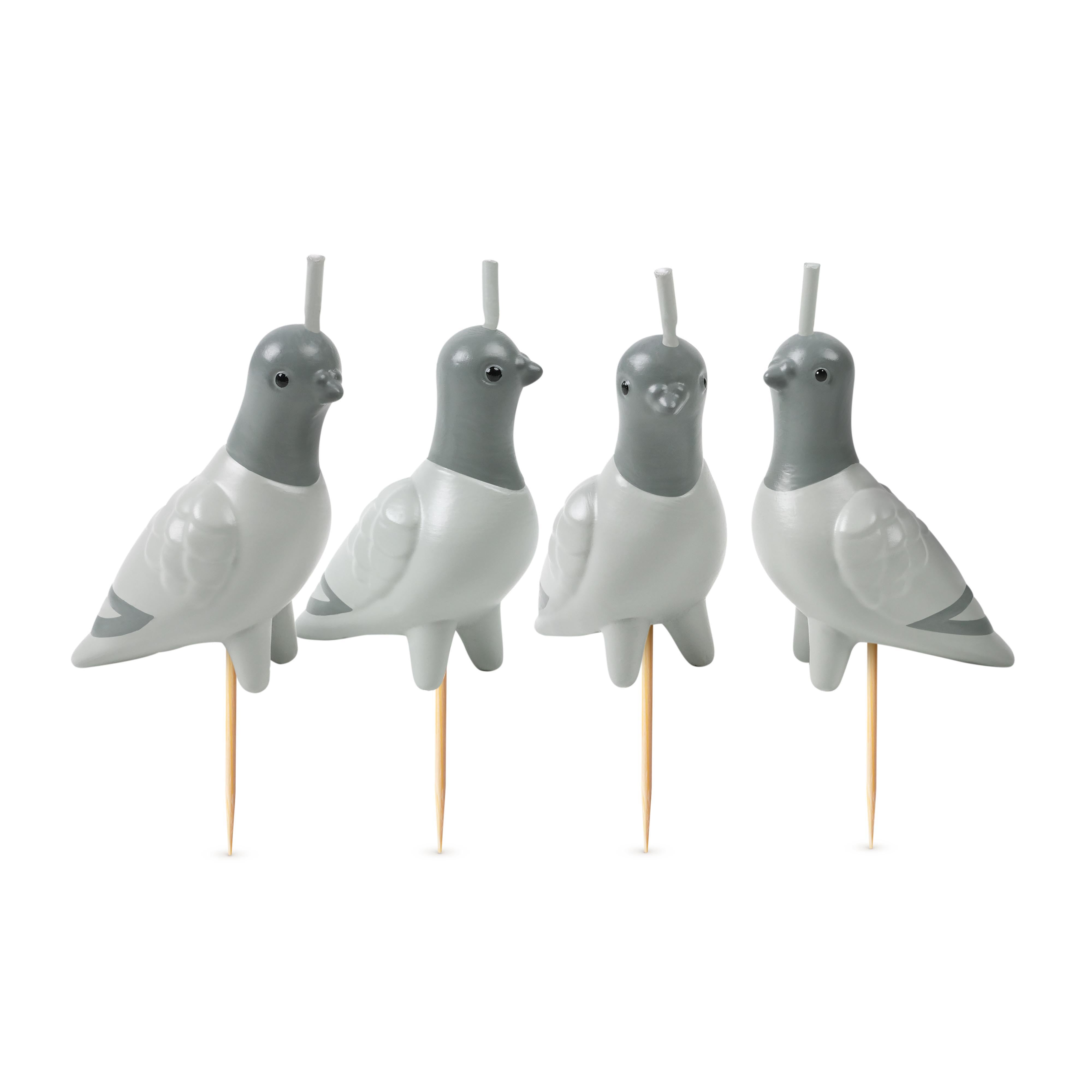 Fred Flock Party Pigeon Candles 4 Piece Set Grey