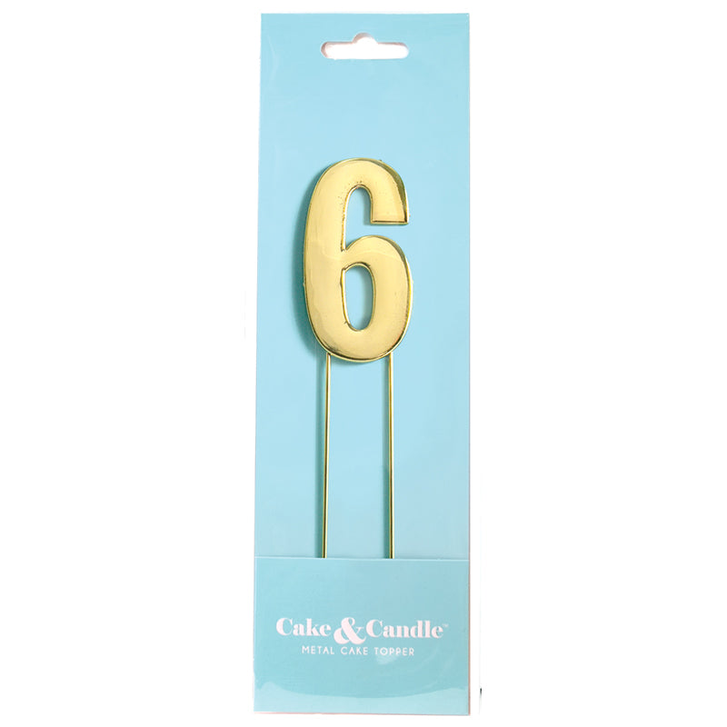 Cake & Candle Bold Cake Topper Number 6 Gold