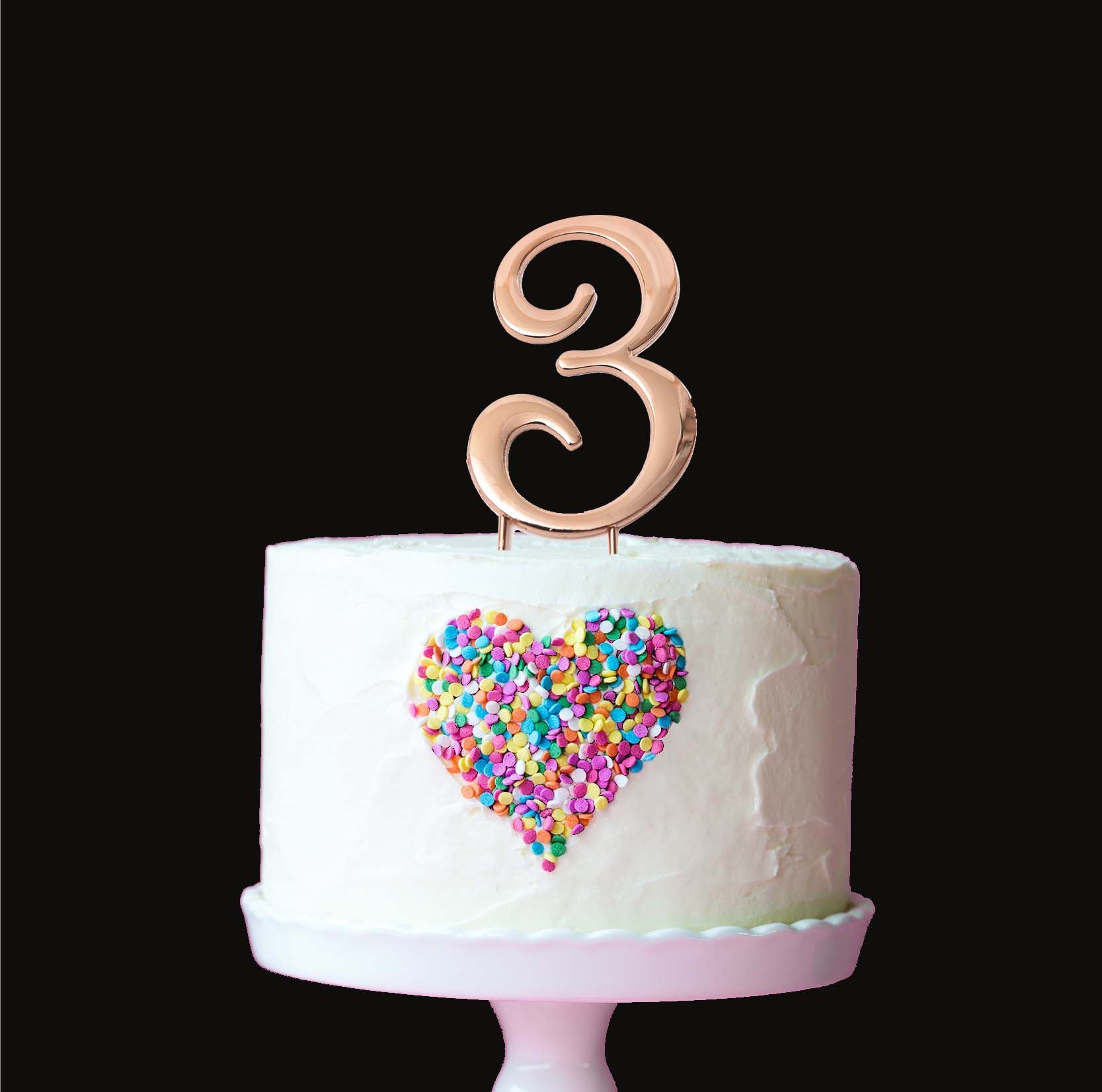 Cake & Candle Cake Topper Number 3 Rose Gold 7cm