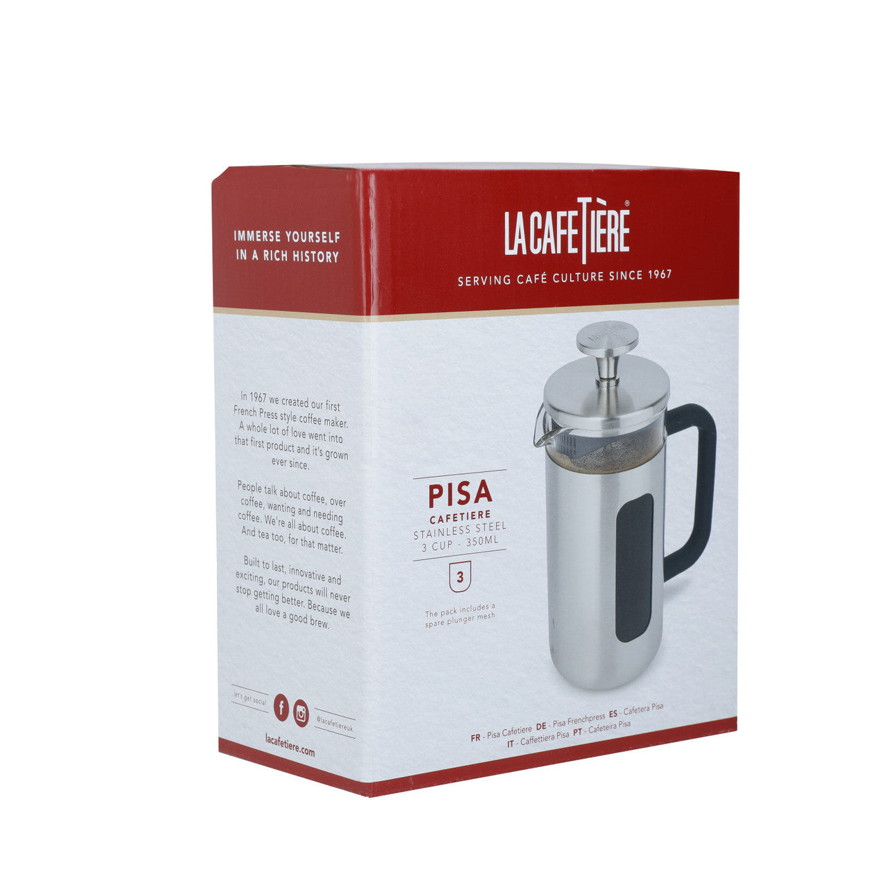 La Cafetière Pisa Brushed Stainless Steel Cafetière 3 Cup / 350ml