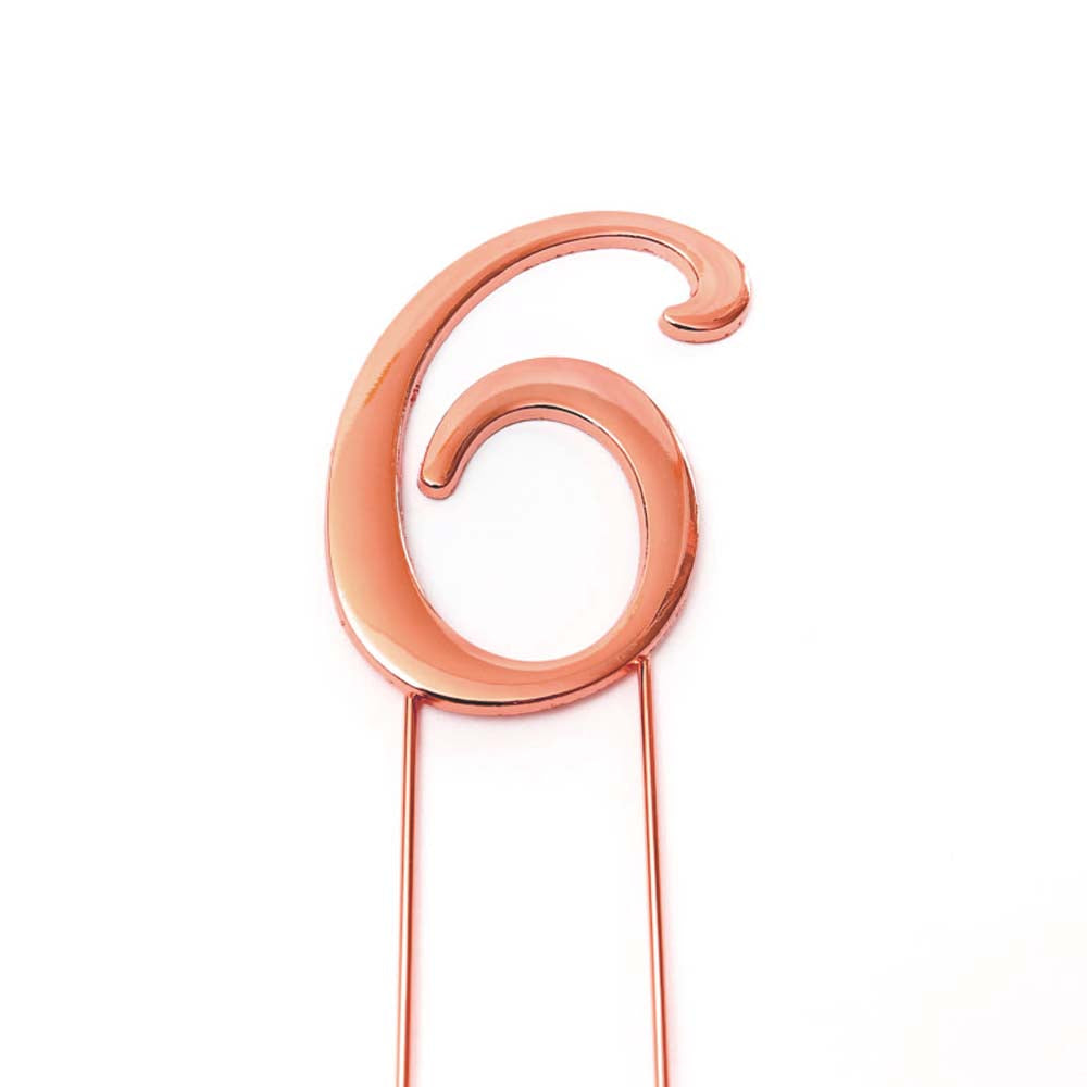 Cake & Candle Cake Topper Number 6 Rose Gold 7cm