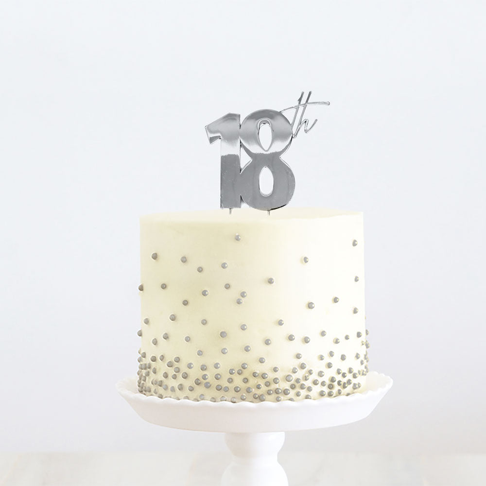 Cake & Candle Metal Cake Topper 18th Silver