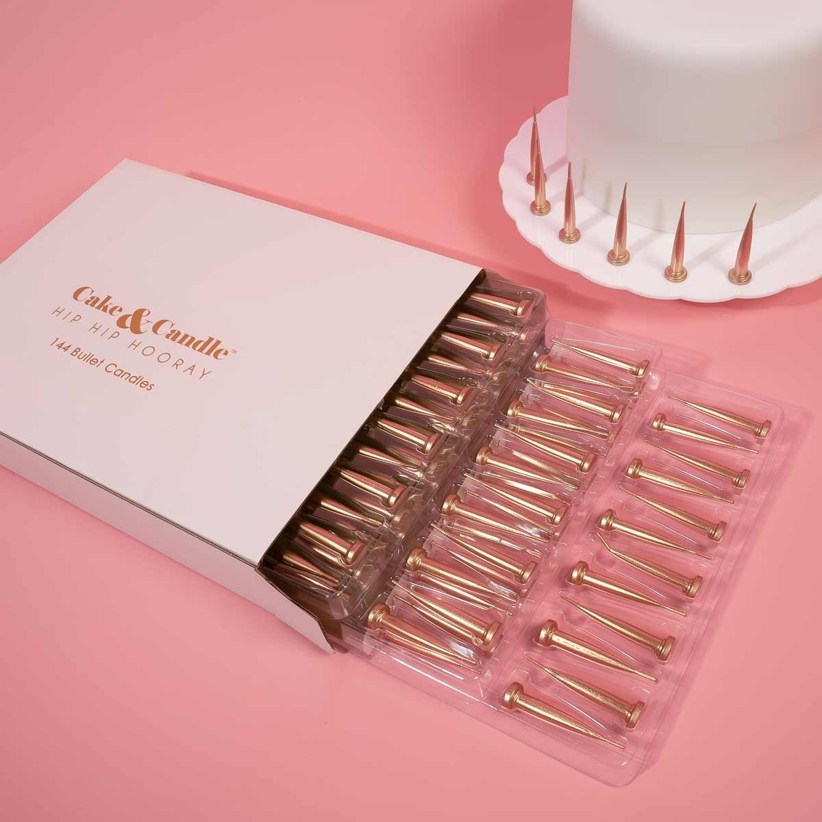 Cake & Candle Bullet Candles Rose Gold 144 Pack