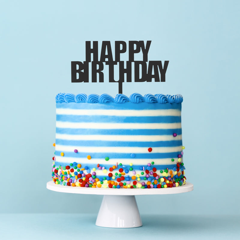 Cake & Candle Bold Happy Birthday Cake Topper Black